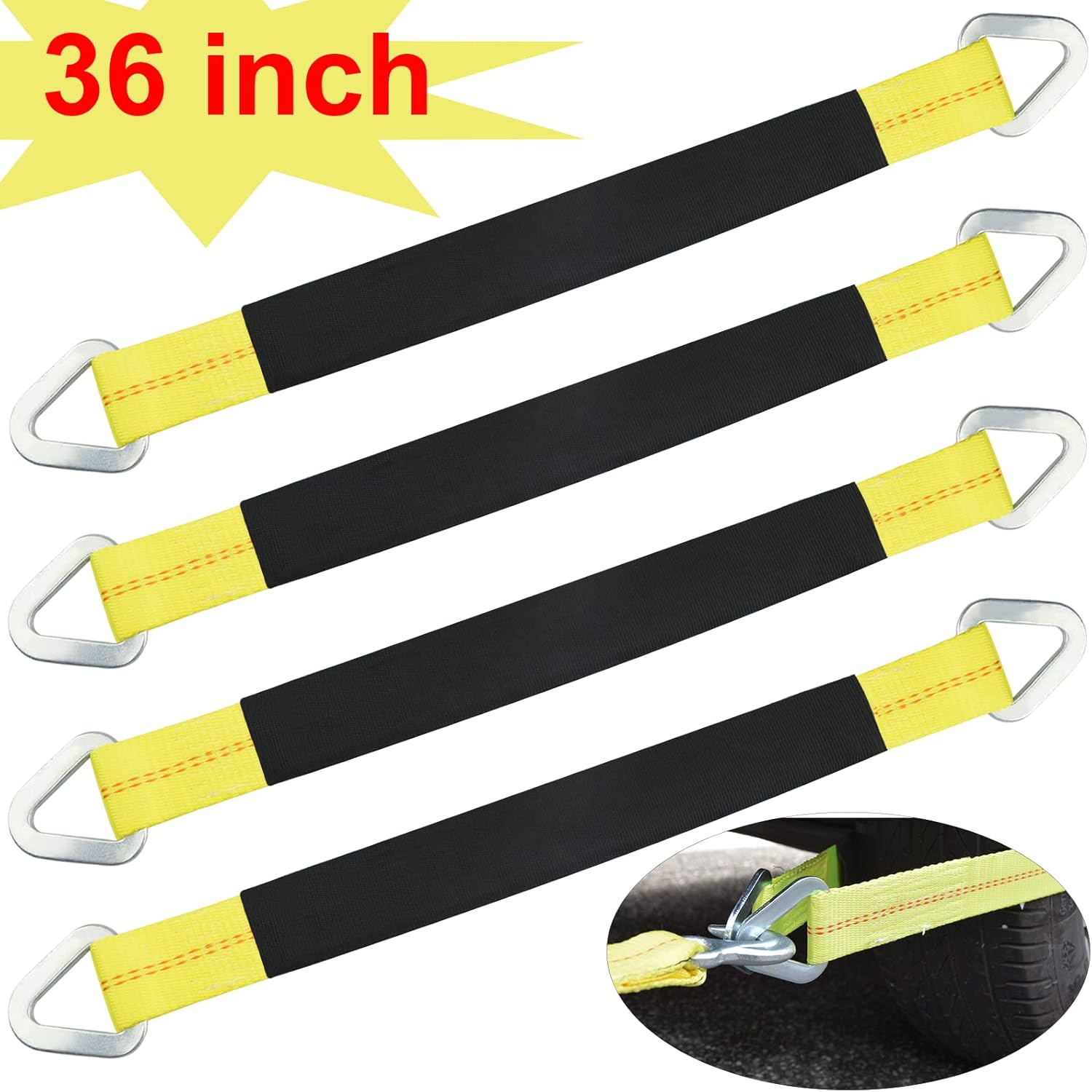 XSTRAP STANDARD Paquete de 4 correas de eje de 36 x 2 pulgadas con funda protectora y anillo en D para asegurar el transporte del automóvil, correas