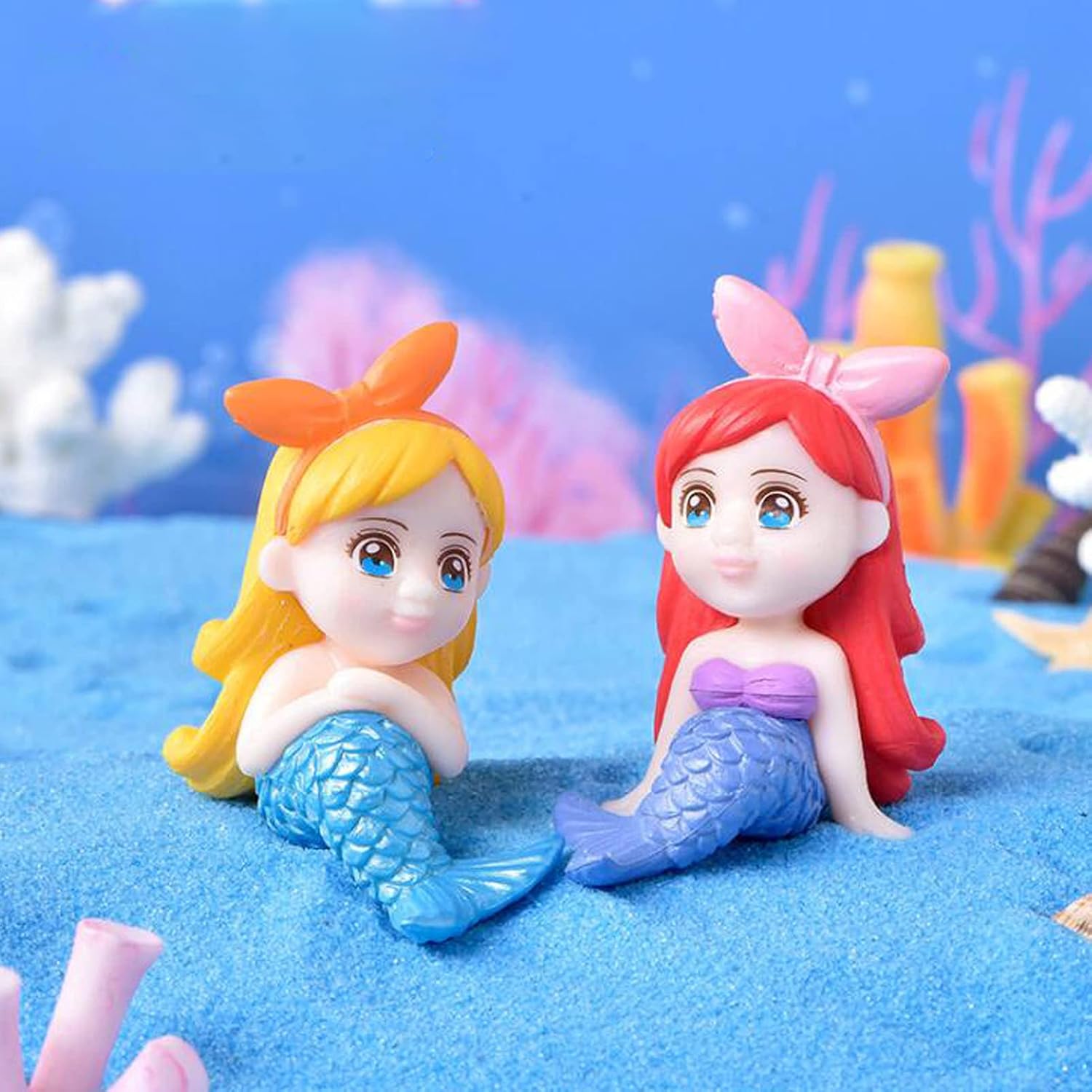 Figuras de sirena en miniatura, 4 piezas de decoración de pastel de muñeca de sirena, juego de colección de figuras de sirena, jardín de hadas,