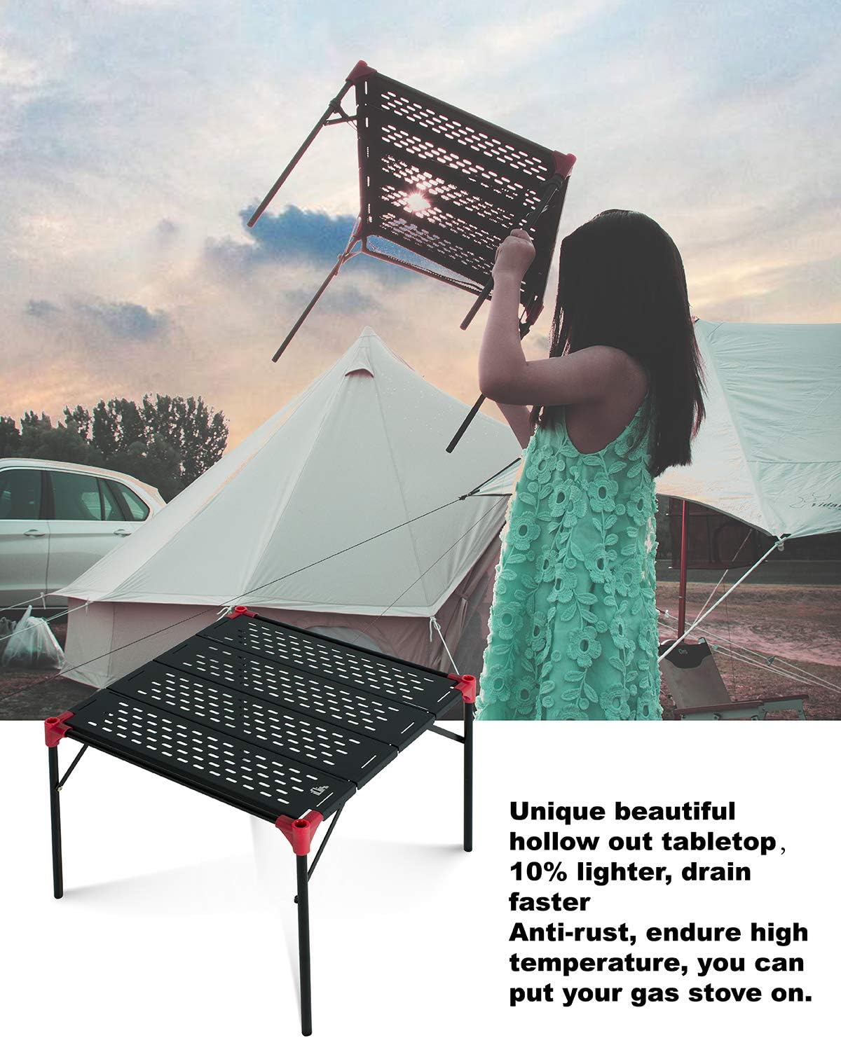 iClimb Mesa plegable extensible, área de mesa grande, ultraligera, compacta con mesa hueca para camping, mochilero, playa, concierto, barbacoa,