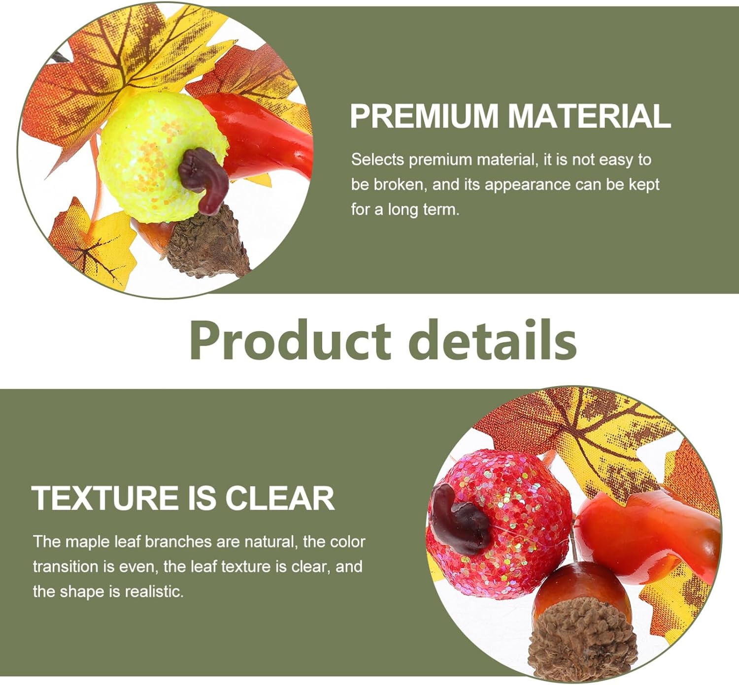 Abaodam 10 piezas de ramas artificiales de hoja de arce, púas de otoño de imitación con calabazas, conos de pino para granja, otoño, Acción de