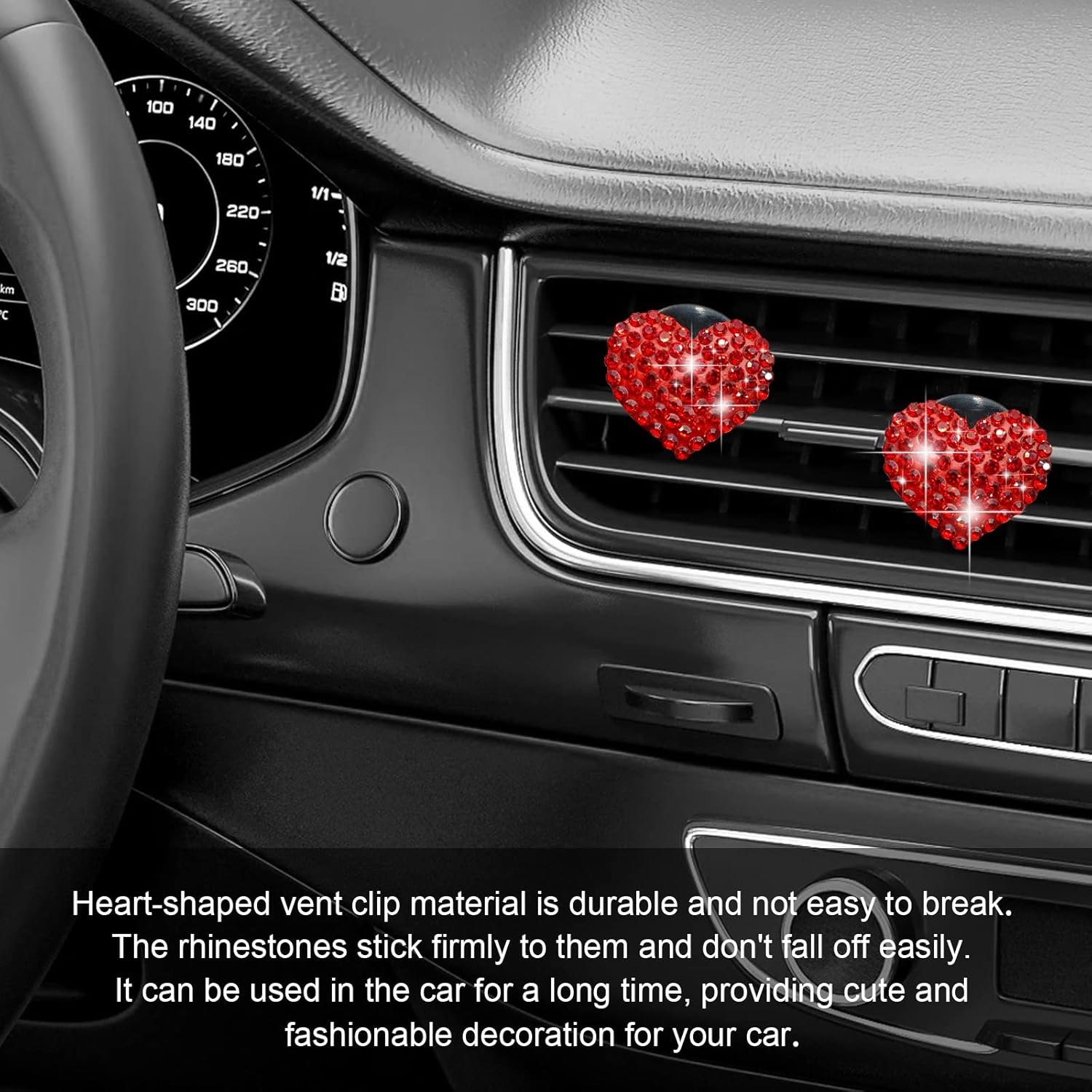 2 piezas de dijes de corazón de cristal brillantes para ventilación de automóvil, accesorios universales para decoración interior del automóvil