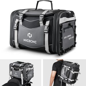 NICECNC Bolsa de equipaje para motocicleta, bolsa expandible para asiento trasero de motocicleta, bolsa universal de almacenamiento para casco de NICECNC Bolsa de equipaje para motocicleta, bolsa expandible para asiento trasero de motocicleta, bolsa universal de almacenamiento para casco de