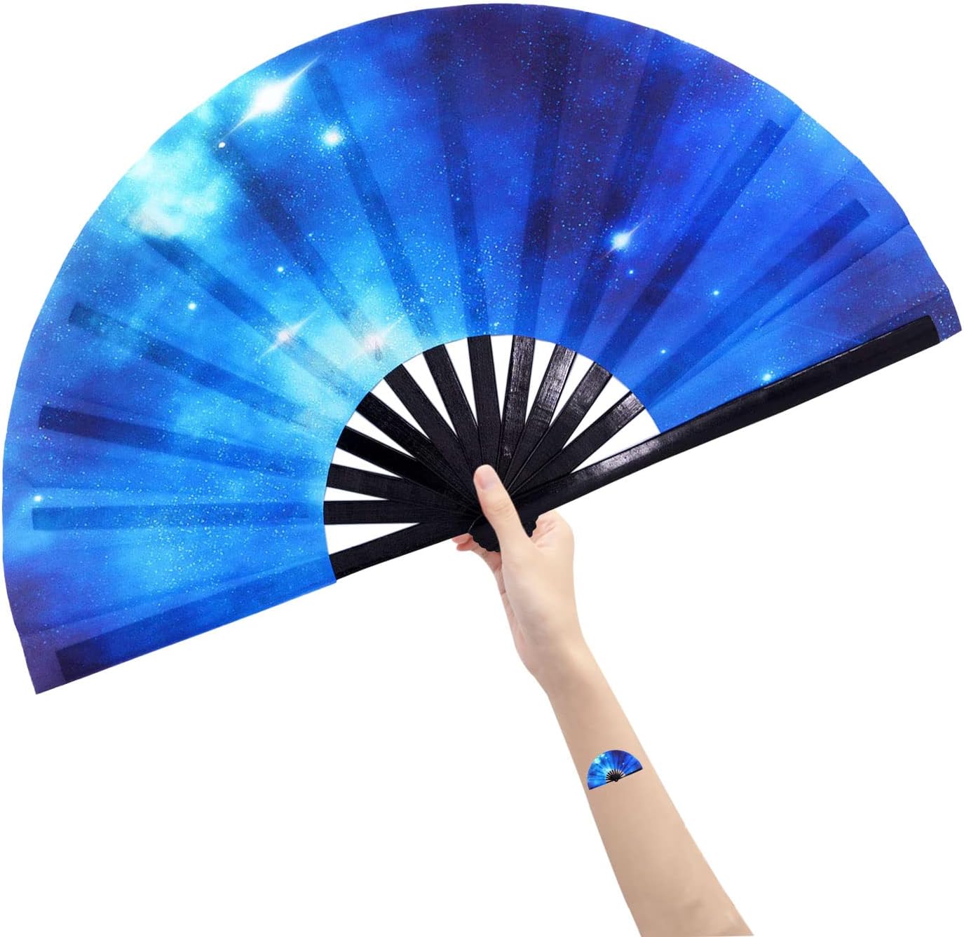 Amajiji Ventilador de mano plegable grande, accesorios para festivales rave para mujeres y hombres, ventilador de mano chinojaponés, ventilador de