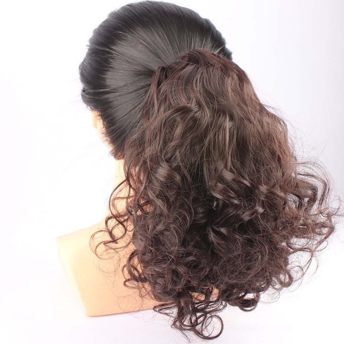 Postizo de cabello sintético rizado, medida media y larga, de Weken, Café Oscuro
