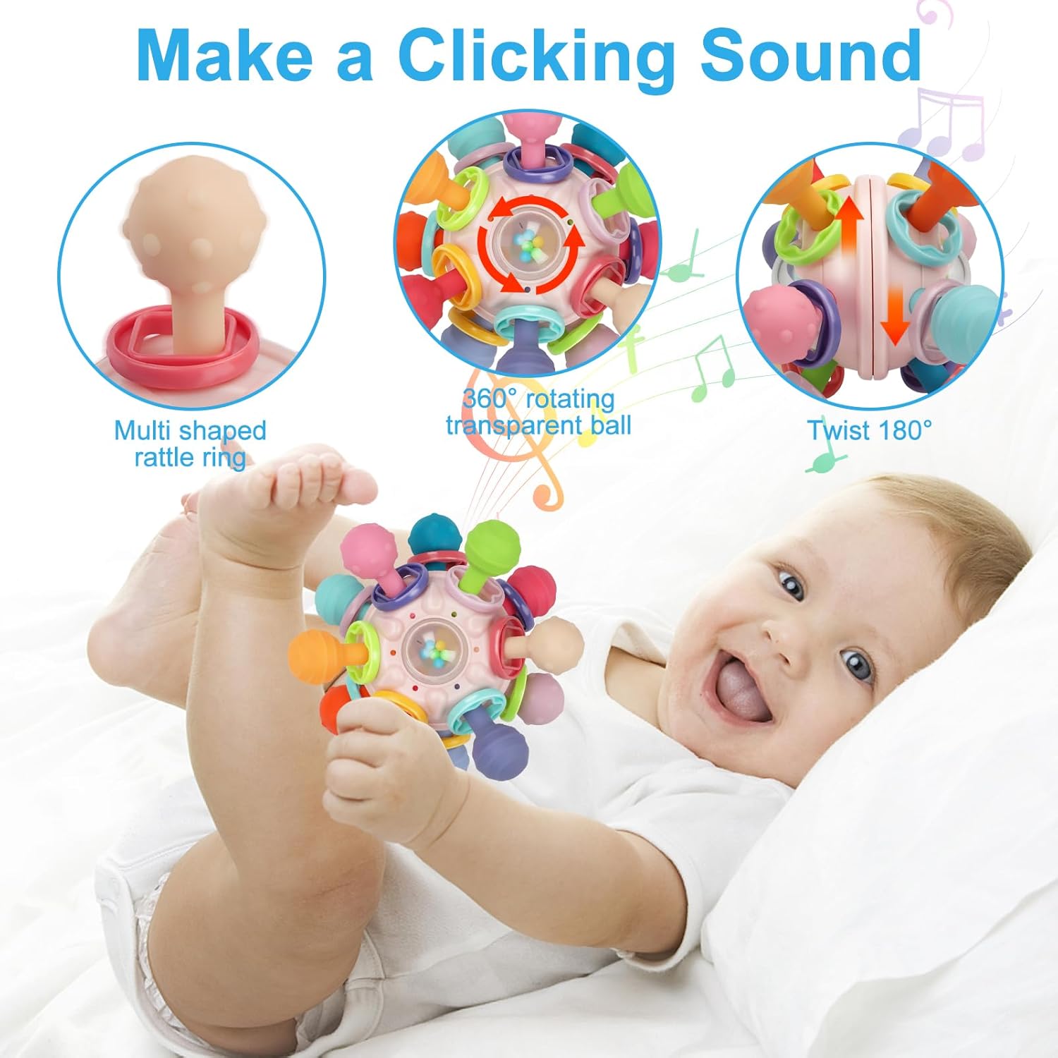 Juguetes sensoriales Montessori para bebés de 0 a 6, 6 a 12 meses, juguetes de dentición de grado alimenticio para bebés de 0, 3, 6, 9, 12, 18