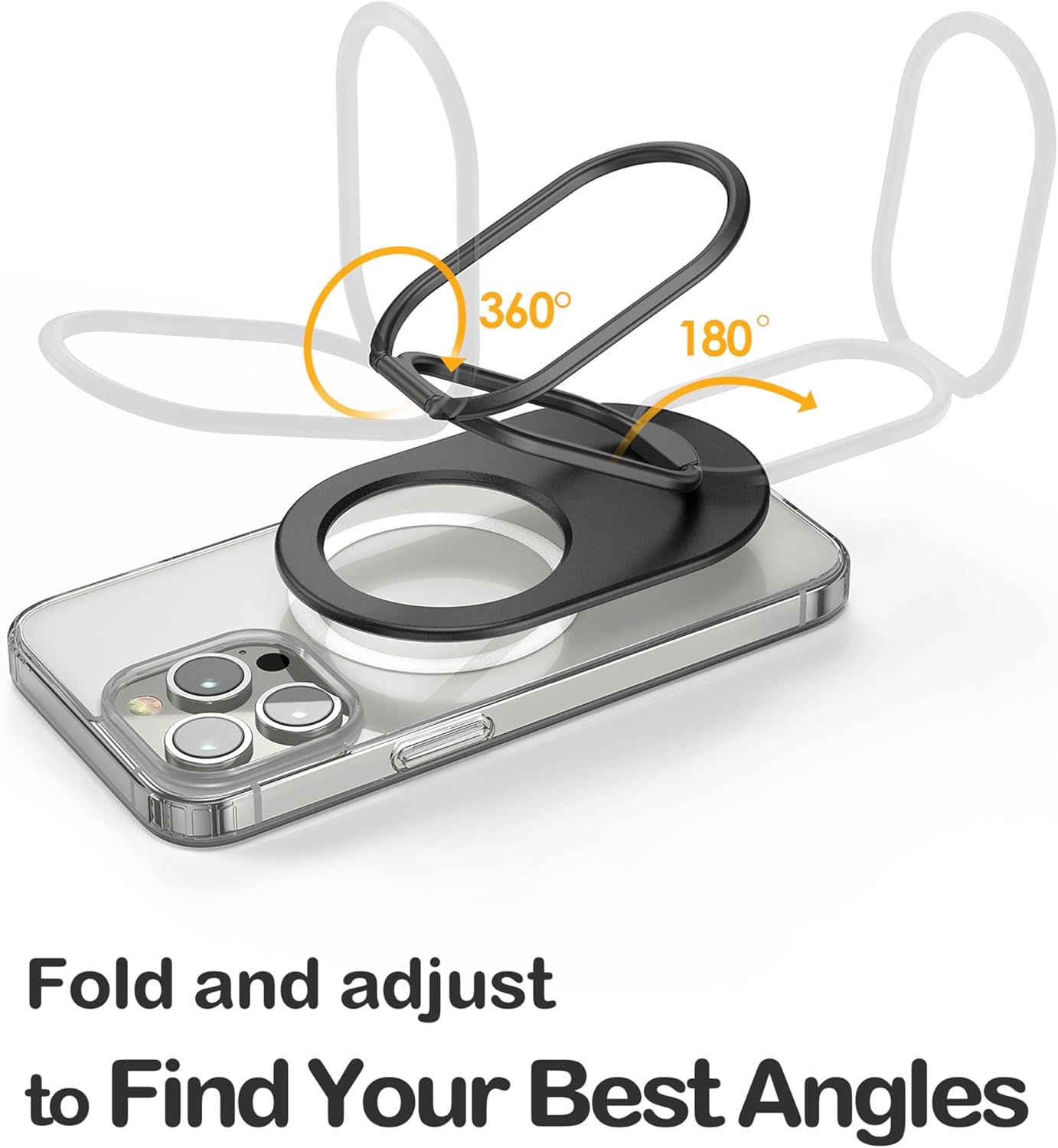 metisinno Soporte magnético de anillo de teléfono para iPhone 15, 14, 13, 12 MagSafe, soporte de anillo ajustable para teléfono celular, compatible