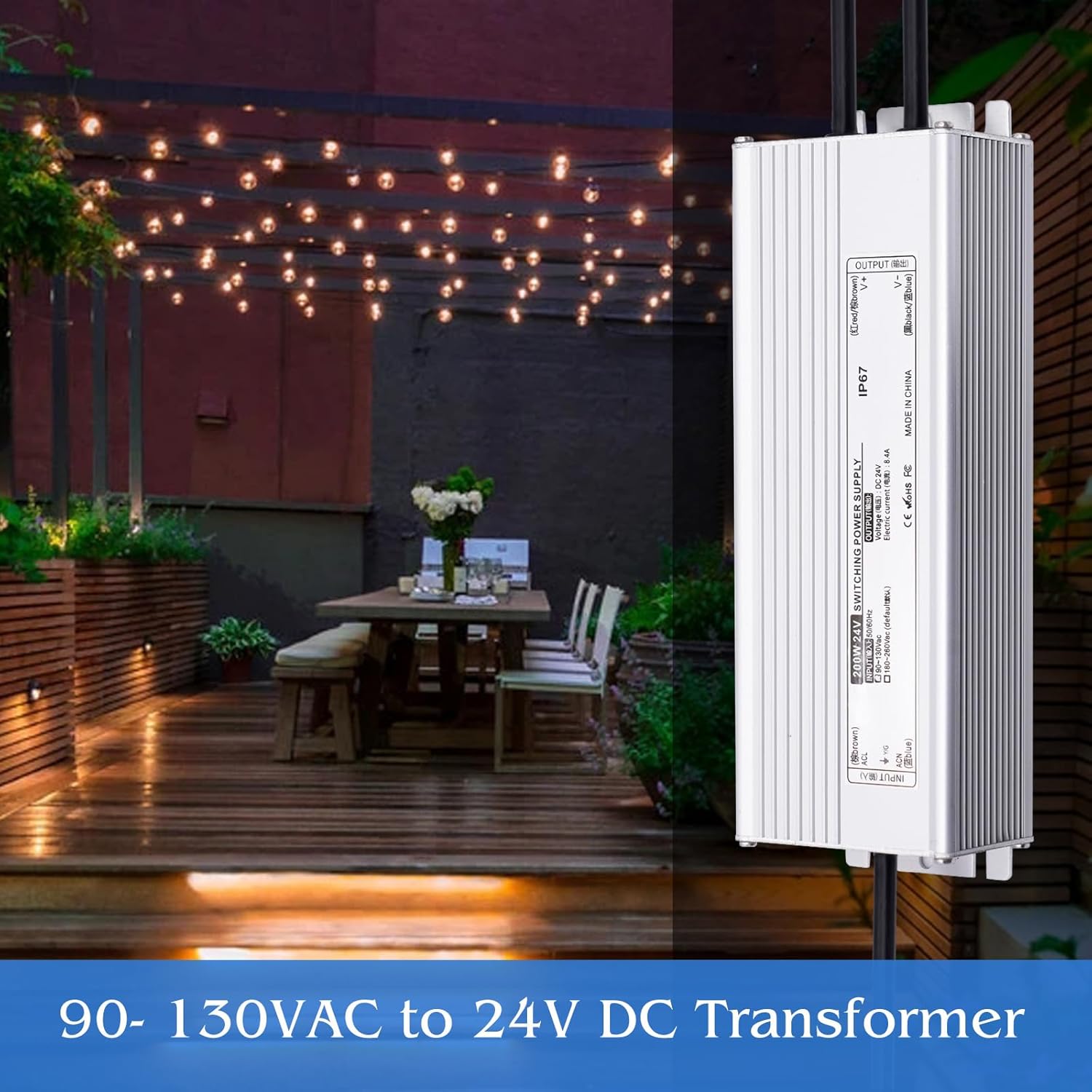 Fuente de alimentación del controlador LED 24V 150W IP67 impermeable AC 90-130V 6.25A a DC 24V Adaptador de transformadores de bajo voltaje para