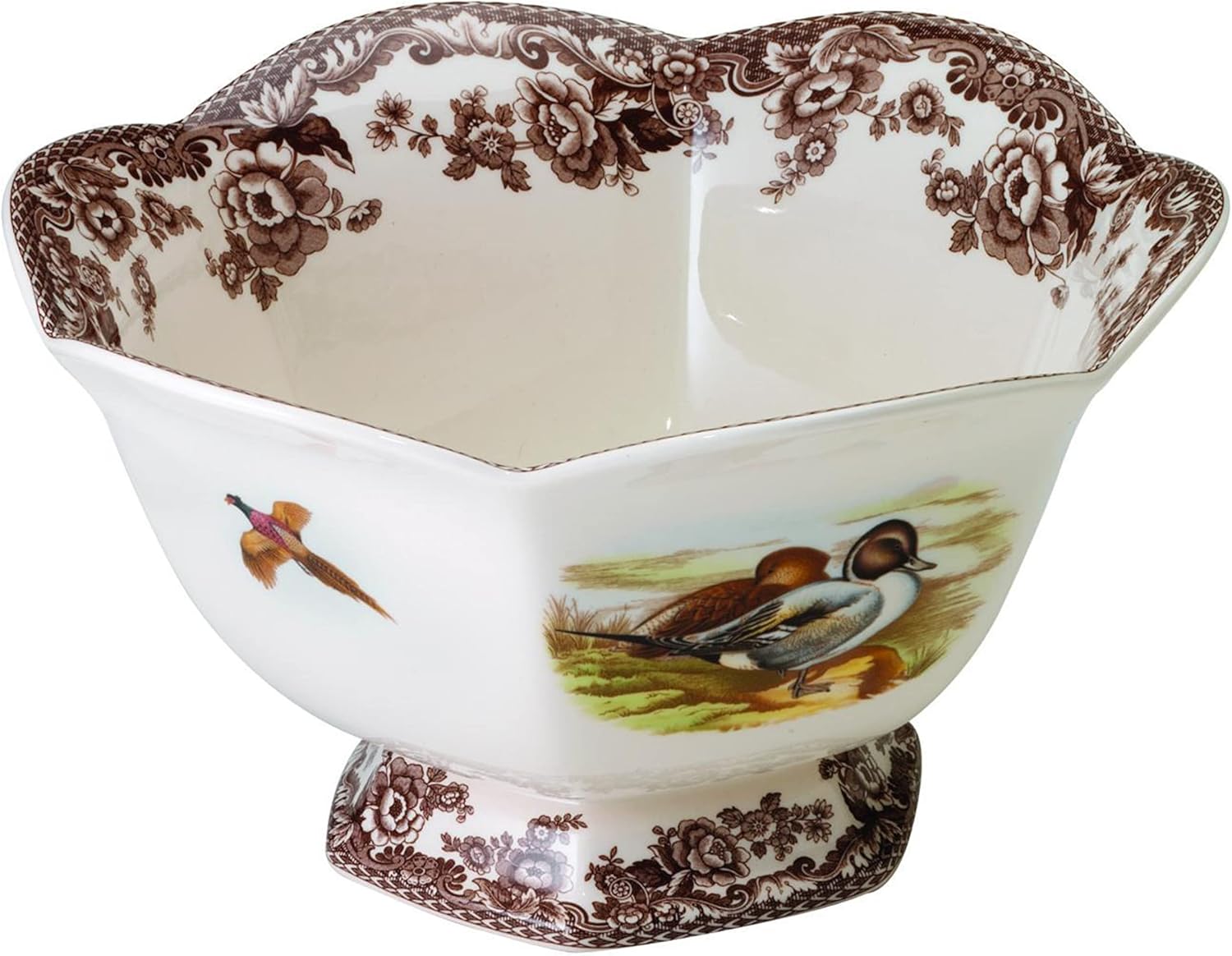 Spode Woodland – Cuenco hexagonal con patas y motivos de cola de púa, cuenco decorativo de frutas de 8.5 pulgadas para encimera de cocina, cuenco