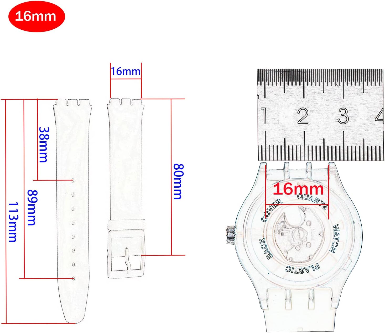 Correa de reloj de goma ultrafina de 0.630 in para mujer, compatible con Swatch, correa de reloj de silicona de repuesto, impermeable, para mujer,