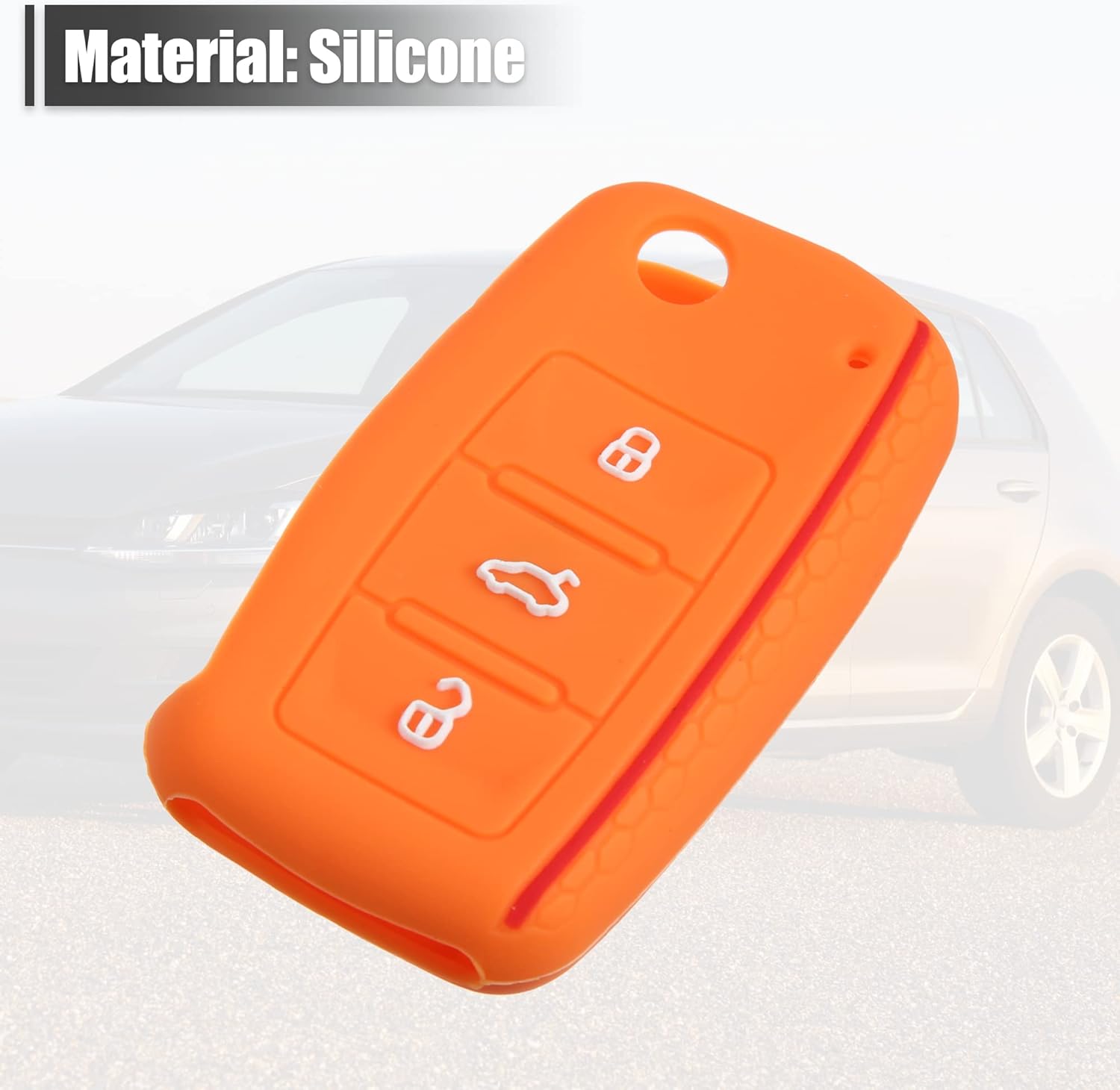 X AUTOHAUX Funda protectora de silicona naranja para llave de coche con control remoto para Volkswagen Jetta GTI Passat Golf Tiguan Touareg 3 botones
