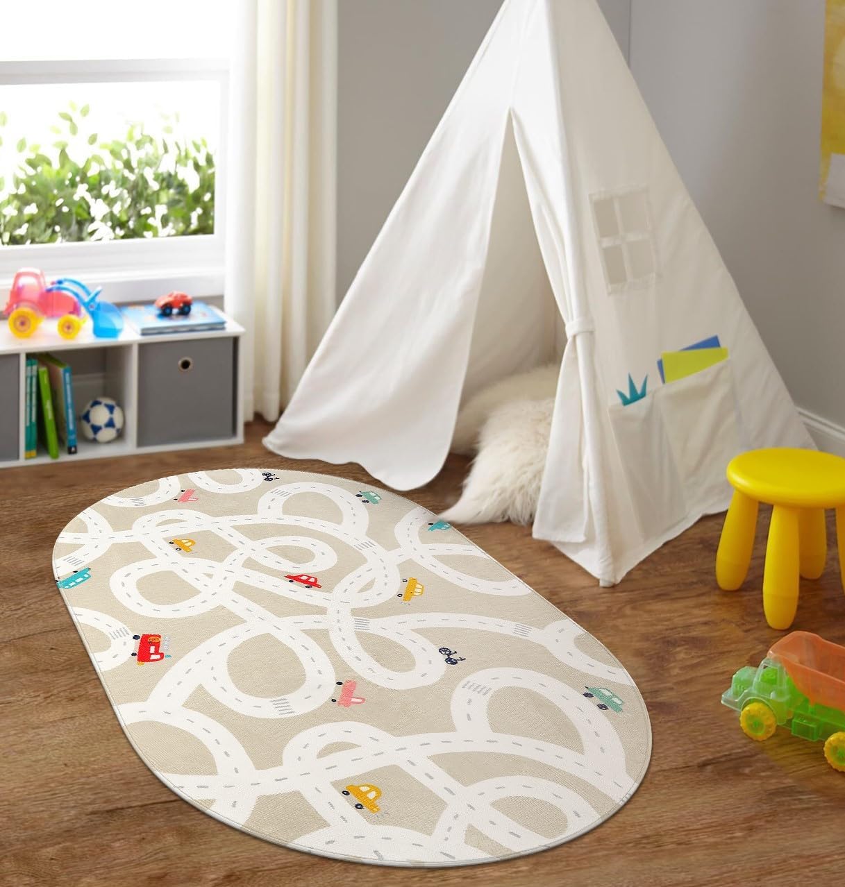 Alfombra pequeña para habitación de niños, alfombra de carretera lavable de 3 x 5 pies para guardería de bebé, alfombra antideslizante para sala de