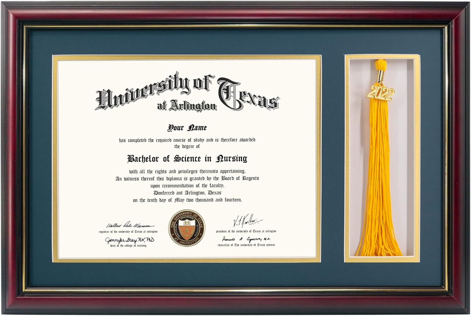 GraduationMall Marco de diploma de madera de cerezo de 11 x 17 pulgadas con soporte de borla para documentos de certificado de 8.5 x 11, vidrio