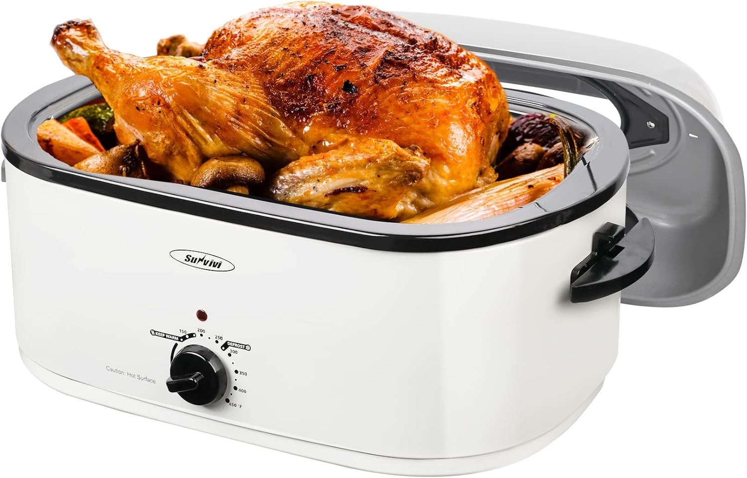 Sunvivi – Horno asador eléctrico de 22 cuartos de galón con tapa de vidrio visible, tostador eléctrico con bandeja y estante extraíbles, control de