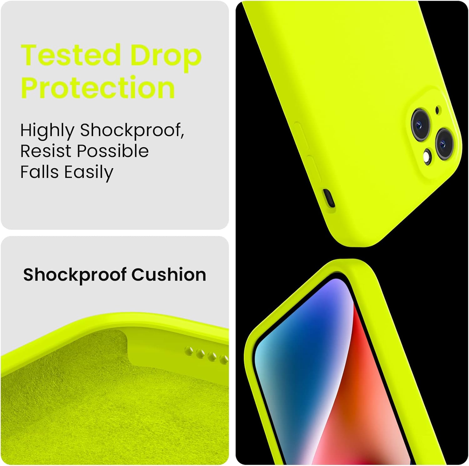 FireNova Funda diseñada para iPhone 13, funda de silicona mejorada protección de cámara con 2 protectores de pantalla, forro interior de microfibra