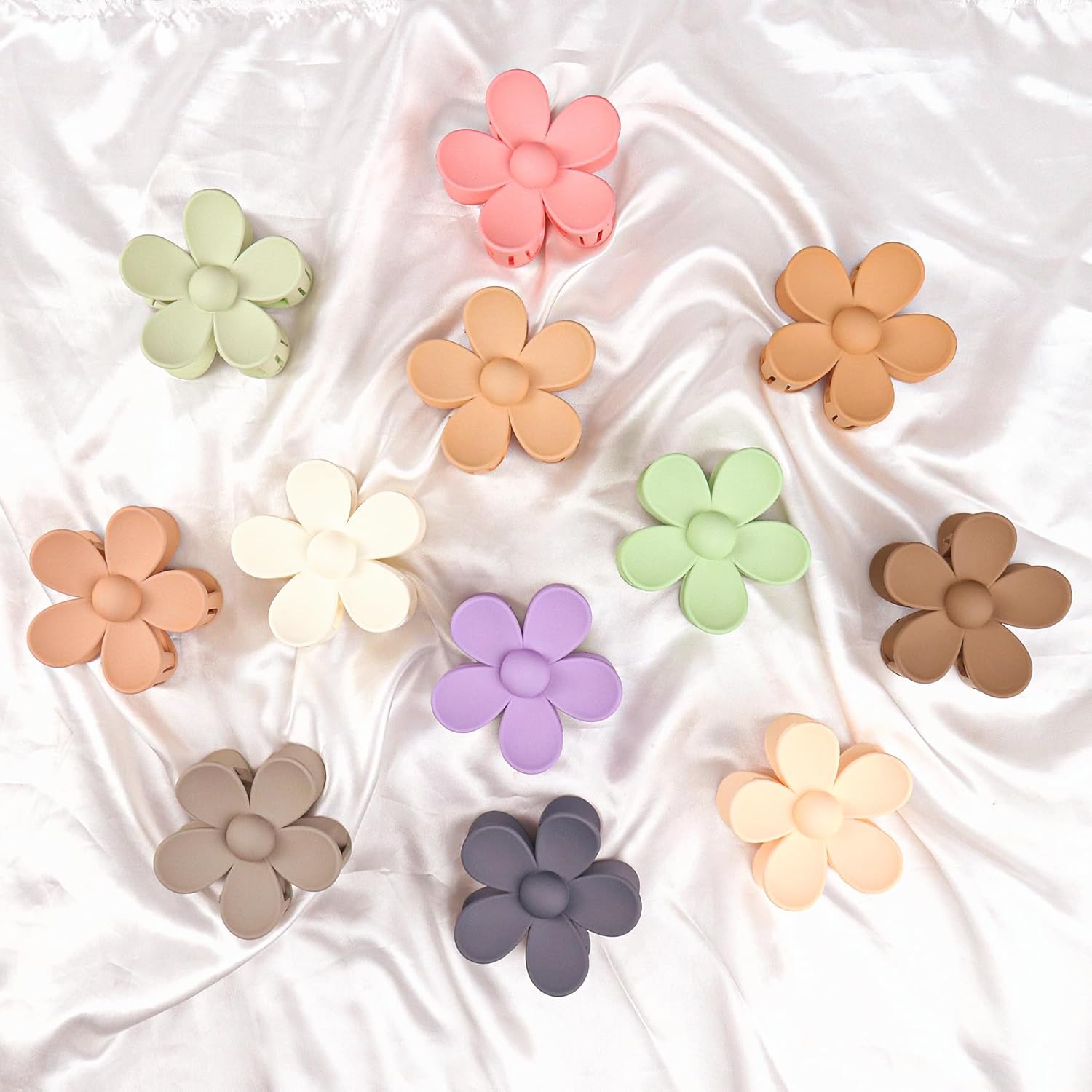 12 pinzas de flores para el cabello para mujeres y niñas, pinzas grandes con fuerte sujeción para cabello grueso y fino, 12 colores morandi mate