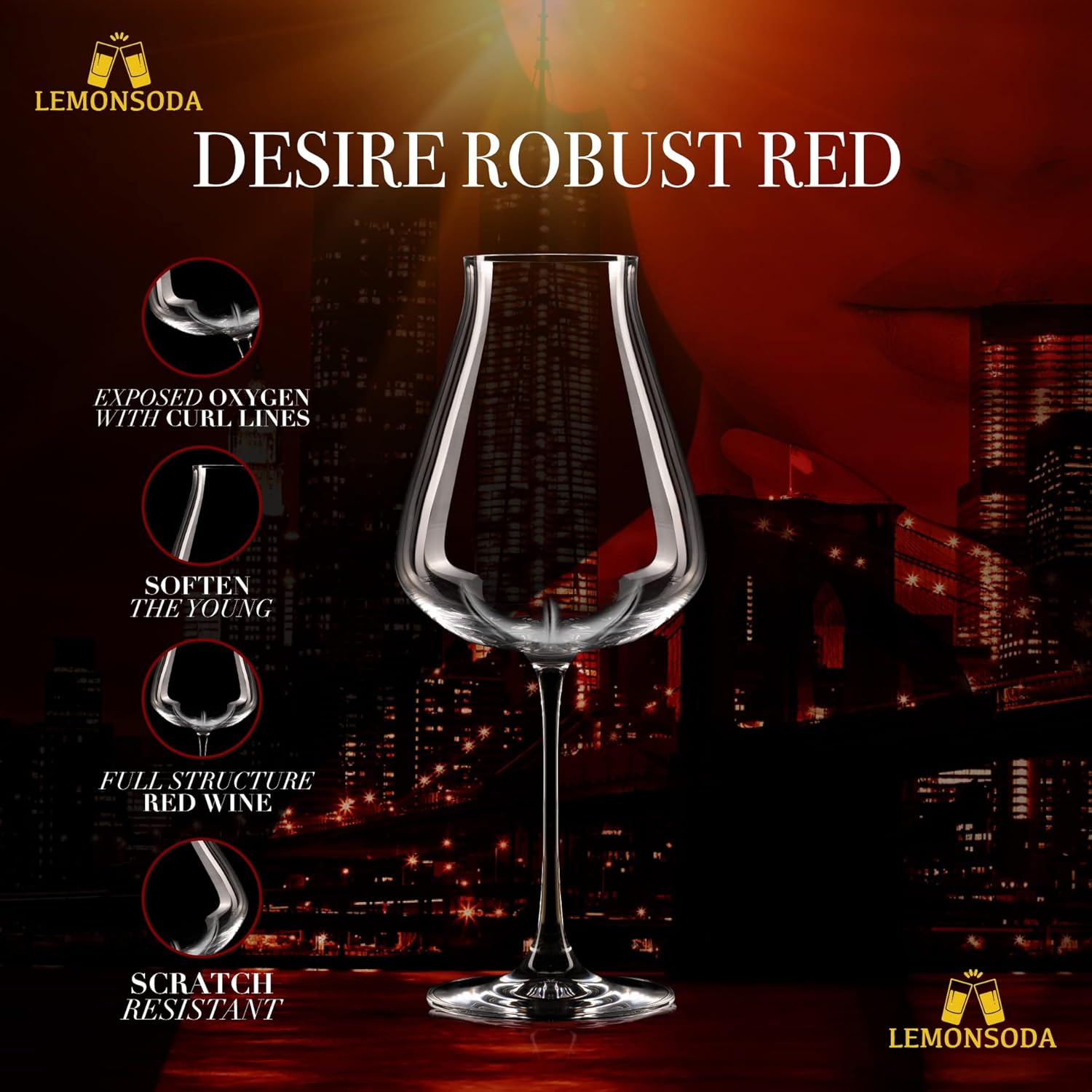 LEMONSODA Copas de vino prémium (Desire Robust Red), copas para Pinot Noir, Merlot, Cabernet Savignon (2 unidades)
