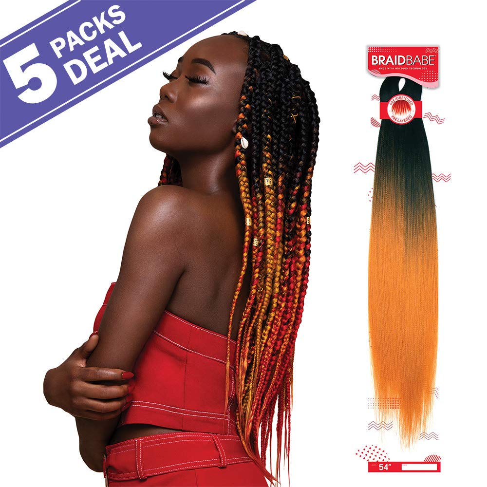 Outre – Trenzas de pelo sintético preestiradas Babe de 54 pulgadas (paquete de 5, OMHON)