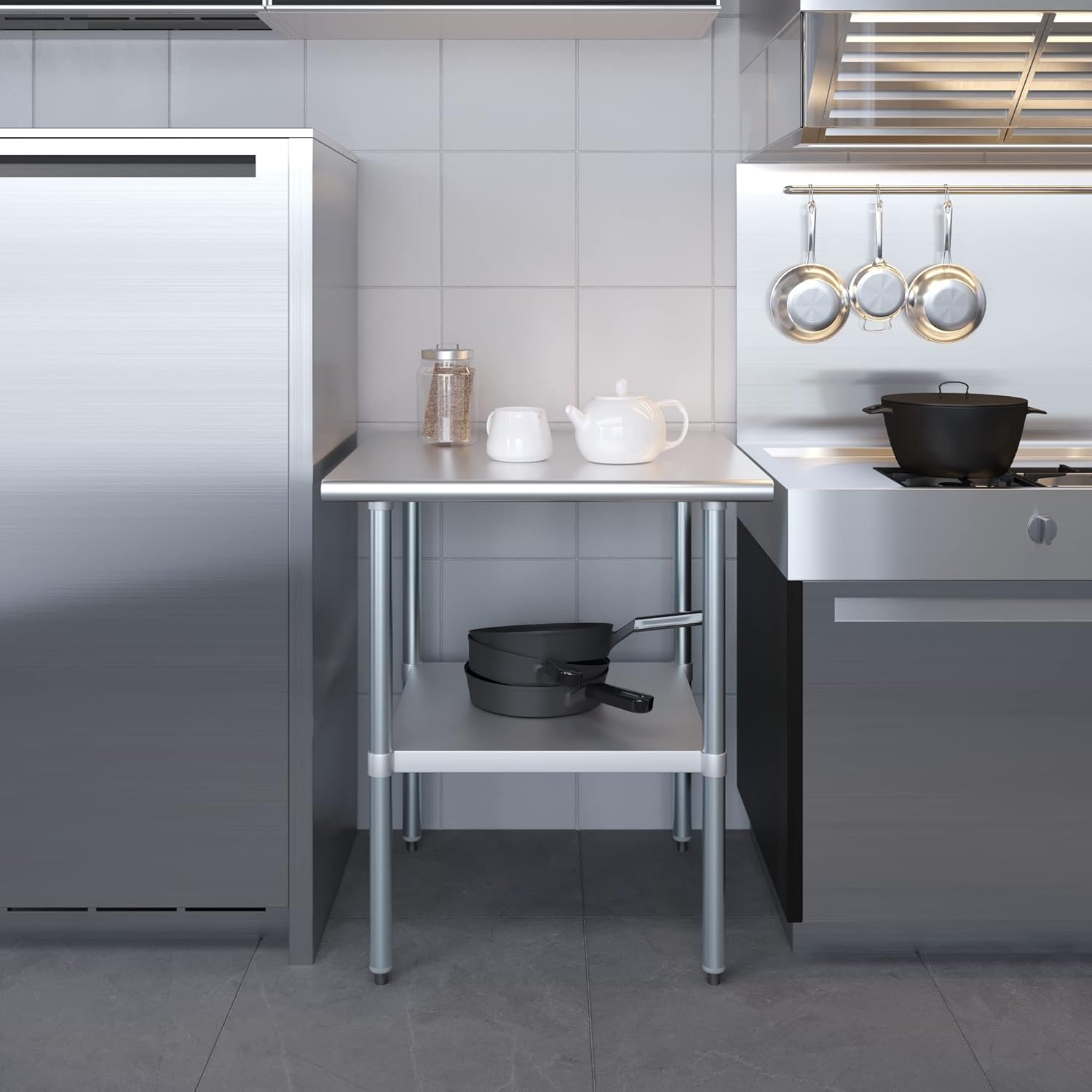 AmGood – mesa de trabajo de acero inoxidable con estante inferior Preparación de alimentos NSF (estándares de equipos comerciales de alimentos),