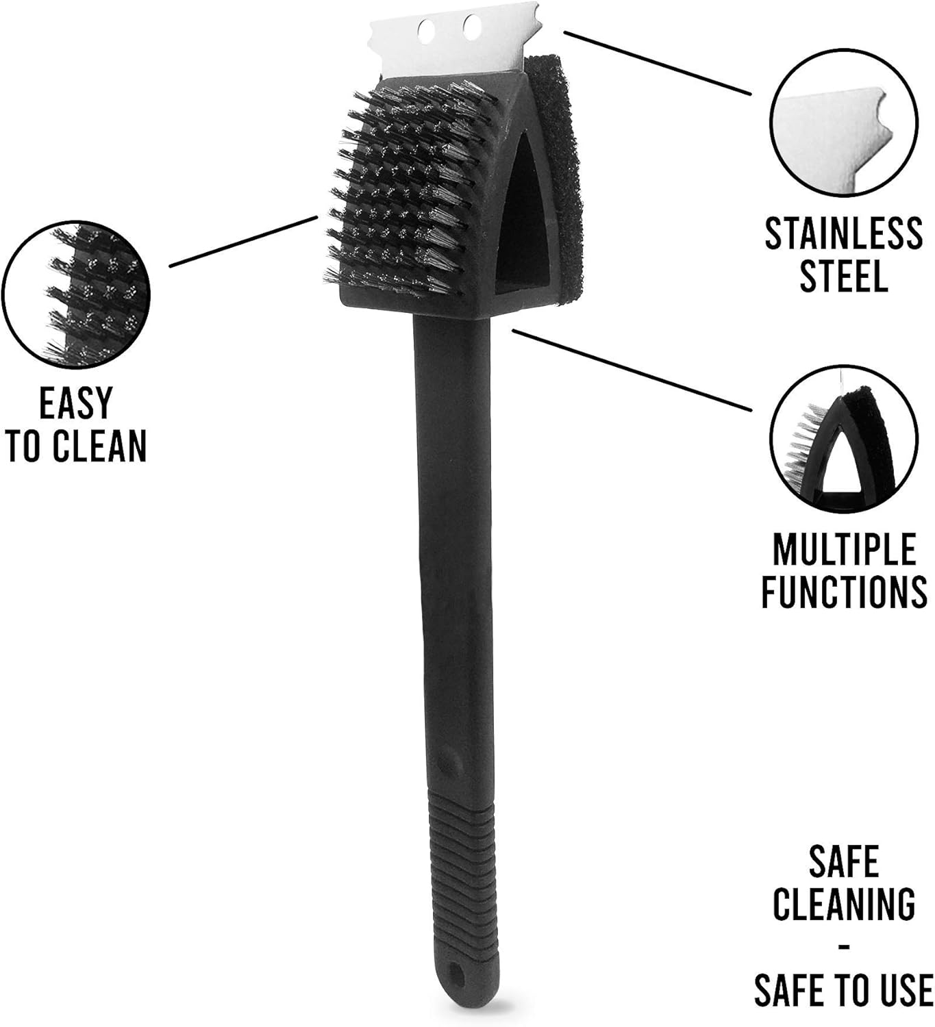 Cepillo para parrilla de barbacoa de acero inoxidable, herramienta fácil de limpiar, universal 3 en 1, cepillo premium