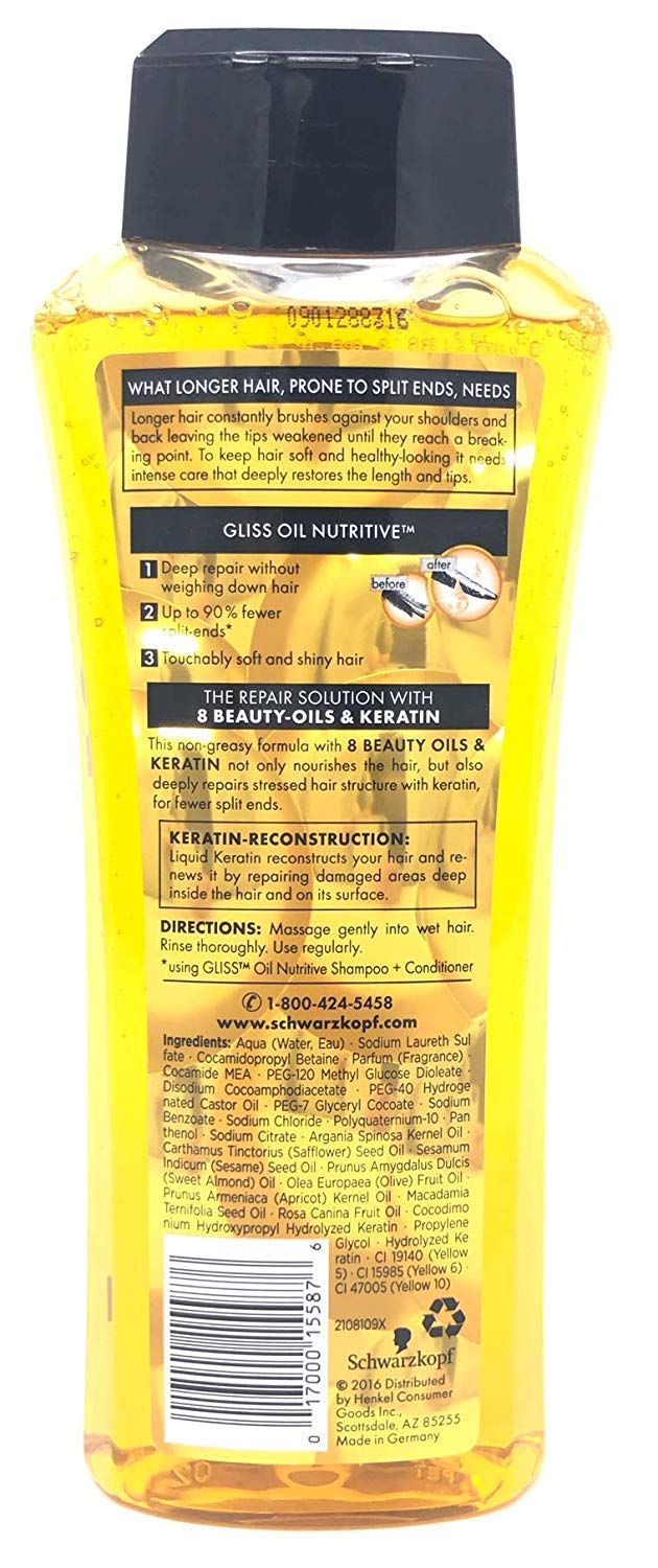 Gliss Reparación del cabello – Aceite nutritivo para cabello propenso a puntas abiertas – Set de champú y acondicionador – Peso neto 13.6 fl oz