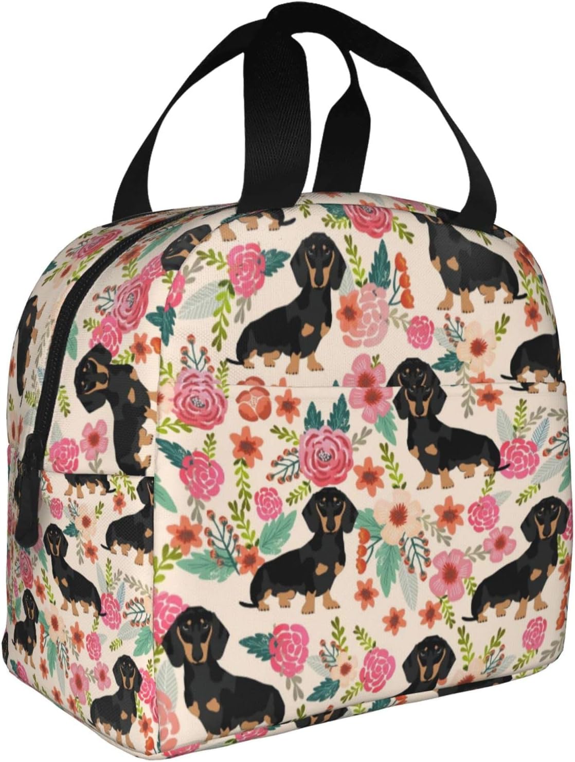 Daschund – Bolsa de almuerzo con aislamiento de flores para perros y mujeres, reutilizable, impermeable, portátil, hielera, térmica, para trabajo,