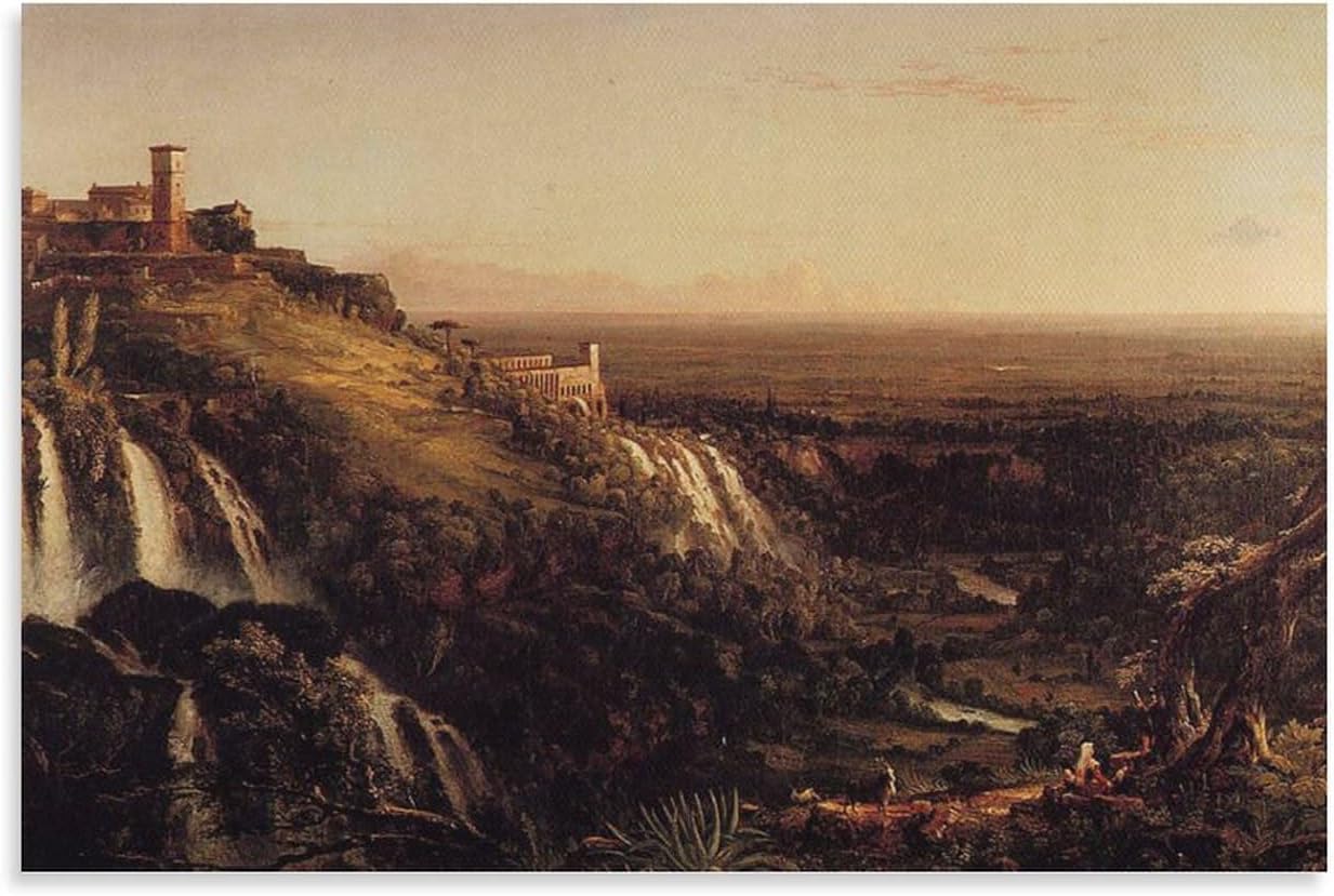 Thomas Cole The Cascatelli, Tivoli, Mirando hacia Roma (vista de Roma desde Tivoli) Póster de obras de arte geniales, pintura de arte de pared,