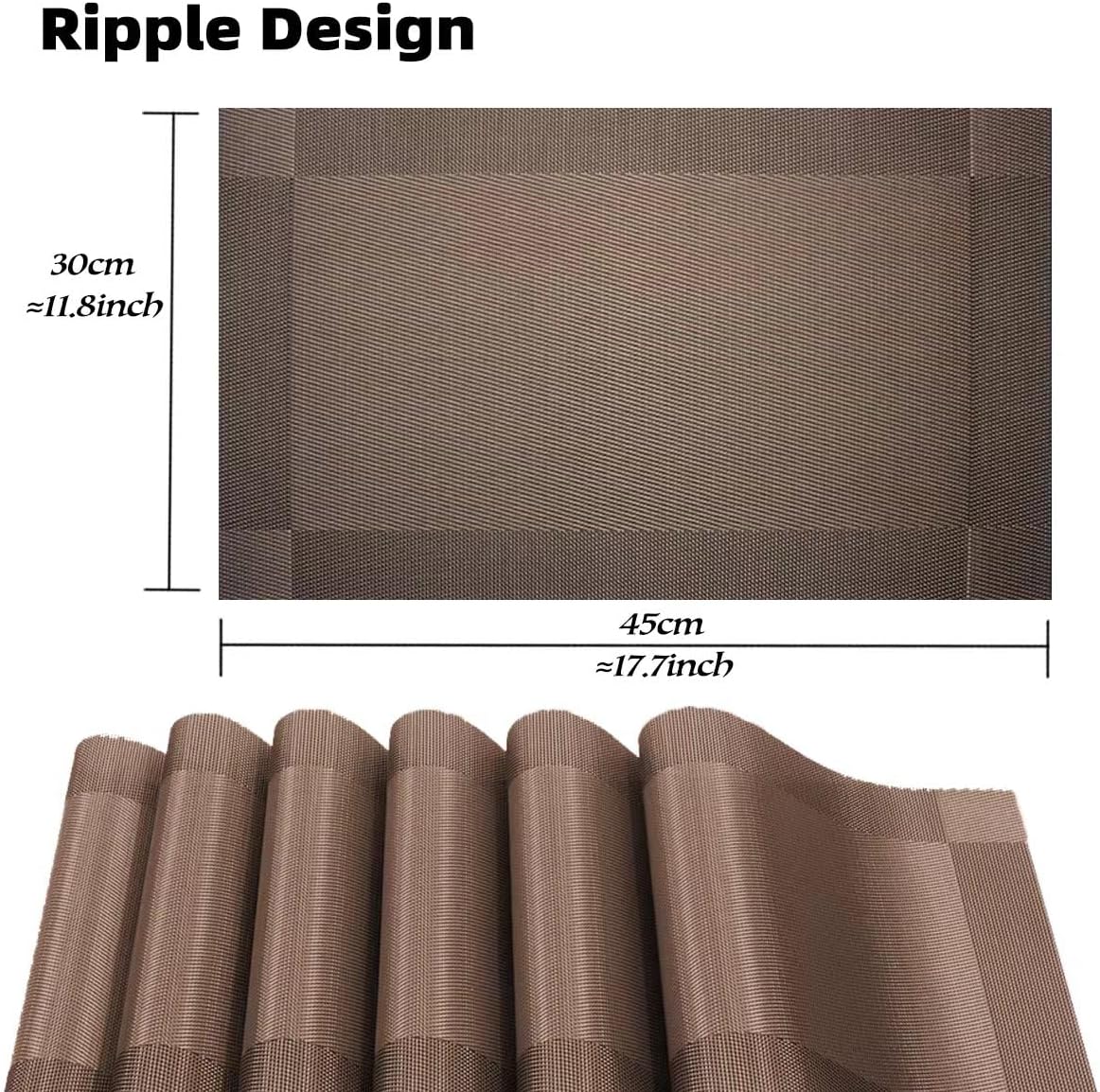 Juego de 6 manteles individuales de tejido de PVC lavables para mesa de cocina, resistentes al calor, antideslizantes, manchas (marrón)