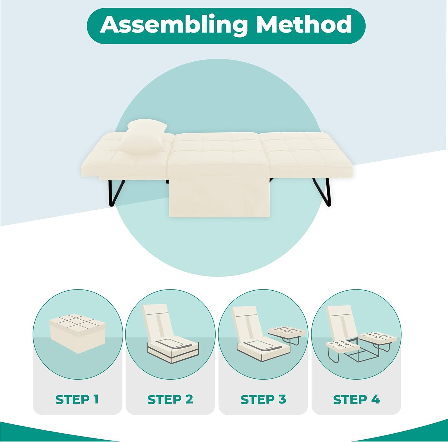 Cama con silla de dormir, cama otomana convertible multifunción 4 en 1, silla de cama de lino transpirable, sofá cama convertible con respaldo