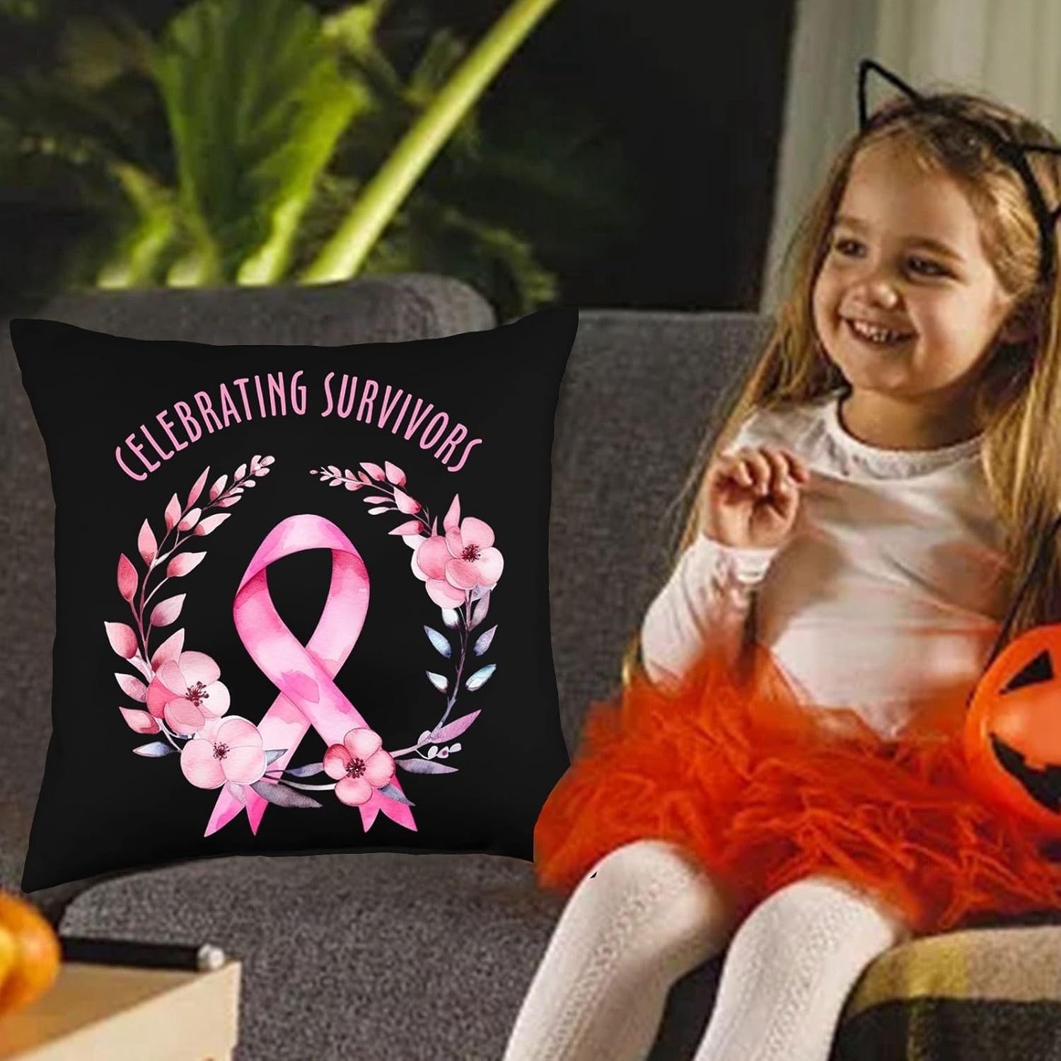 Almohada de seda para mujer, regalo de cinta rosada, cáncer de mama, concienciación sobre el cáncer de mama, cinta rosa mariposa, almohada de seda