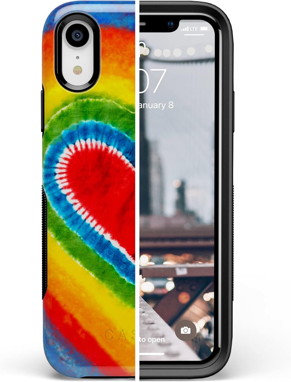 Casely Funda para iPhone XR  Funda con diseño de corazón teñido anudado