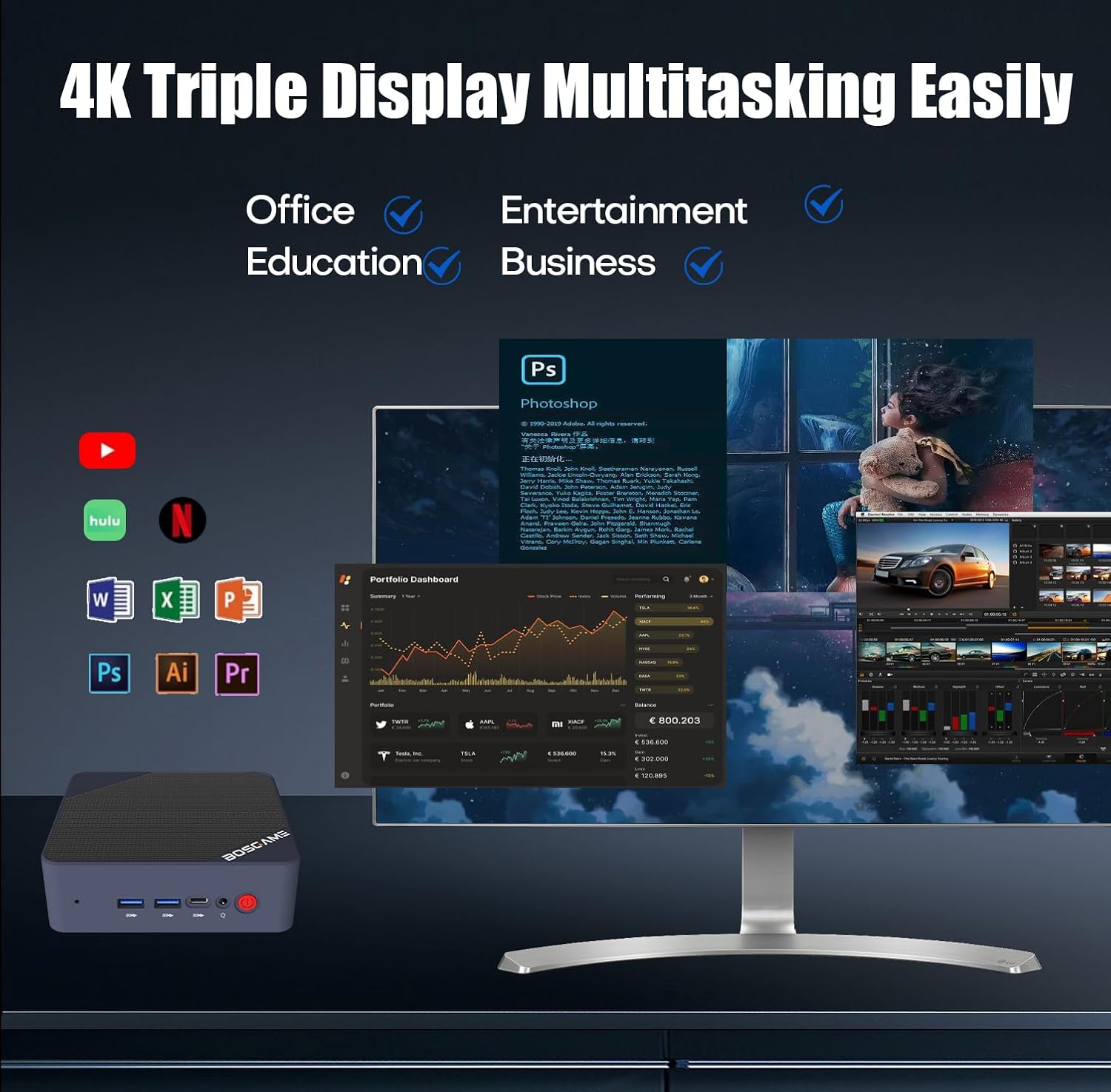 Mini PC B95, Intel 12 generación Alder Lake-N95 16GB DDR4 RAM 512GB m.2 SSD Windows 11 Pro Mini Computadoras de escritorio, 4K UHD Triple Display,