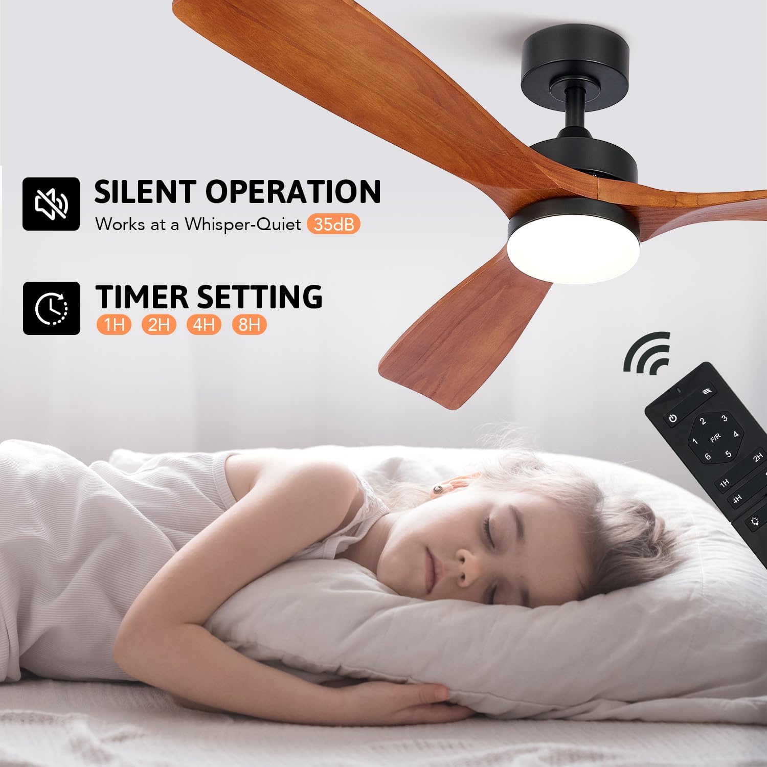 VONLUCE Ventiladores de techo con luces, ventilador de techo para exteriores de 52 pulgadas con control remoto, motor de CC reversible de 6