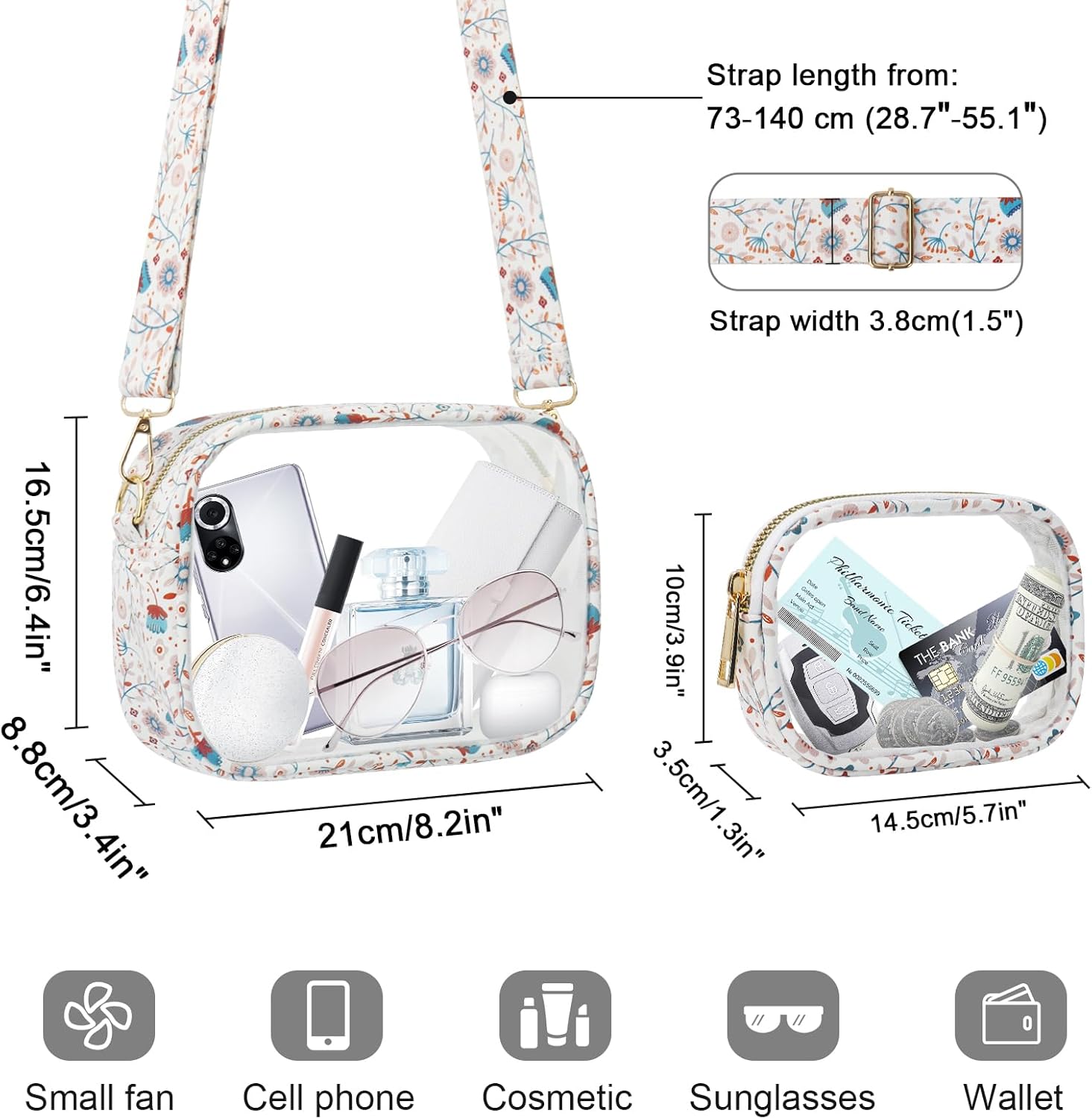 KETIEE Bolso cruzado transparente, aprobado para estadios, para conciertos, eventos deportivos, festivales