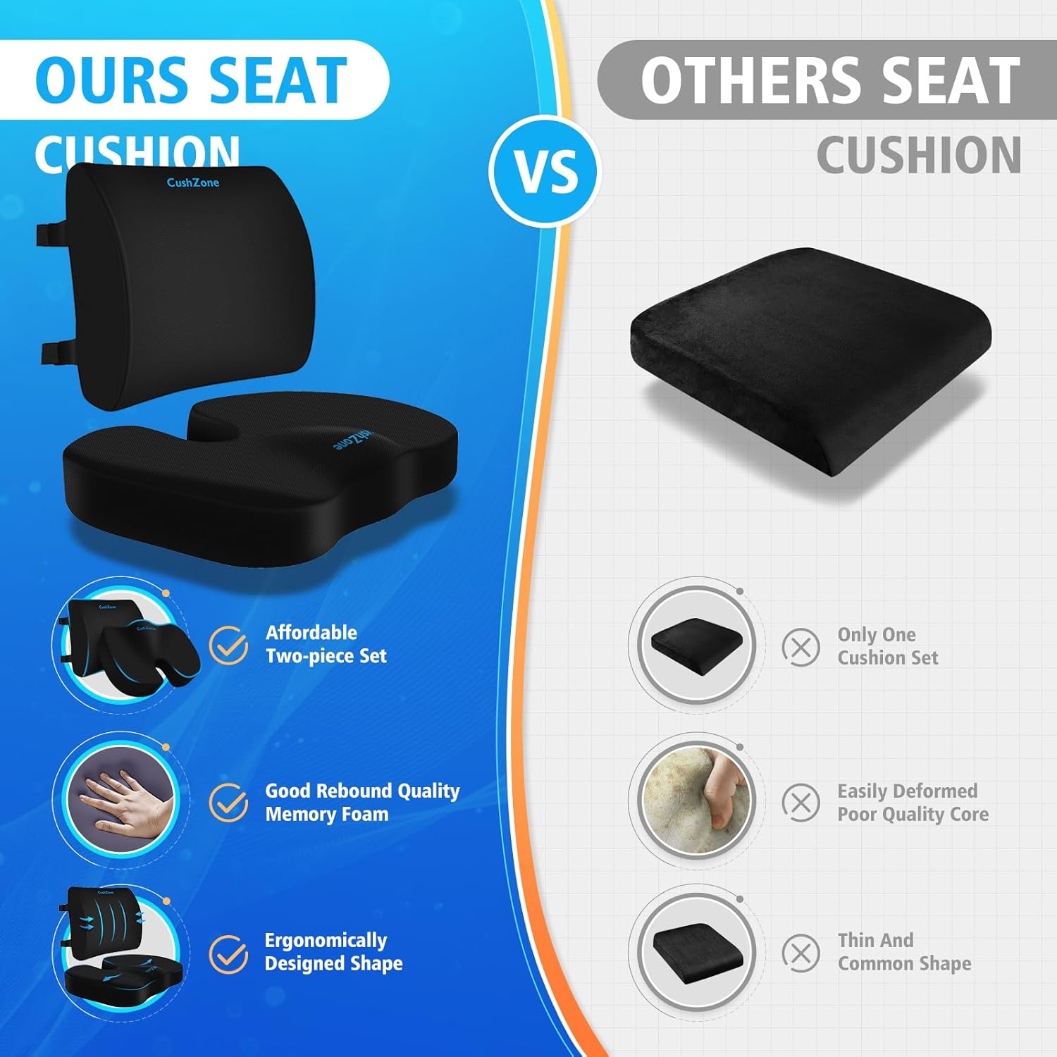 CushZone Cojín de asiento, almohada de apoyo lumbar con correa ajustable, cojines para silla para aliviar el dolor de ciática, con funda lavable