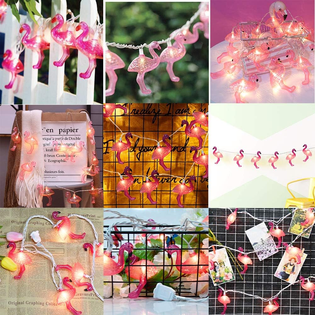 Guirnalda de luces de flamenco rosa con 10 luces de flamenco rosa, luces decorativas temáticas de verano para campamento, tienda de campaña, boda,