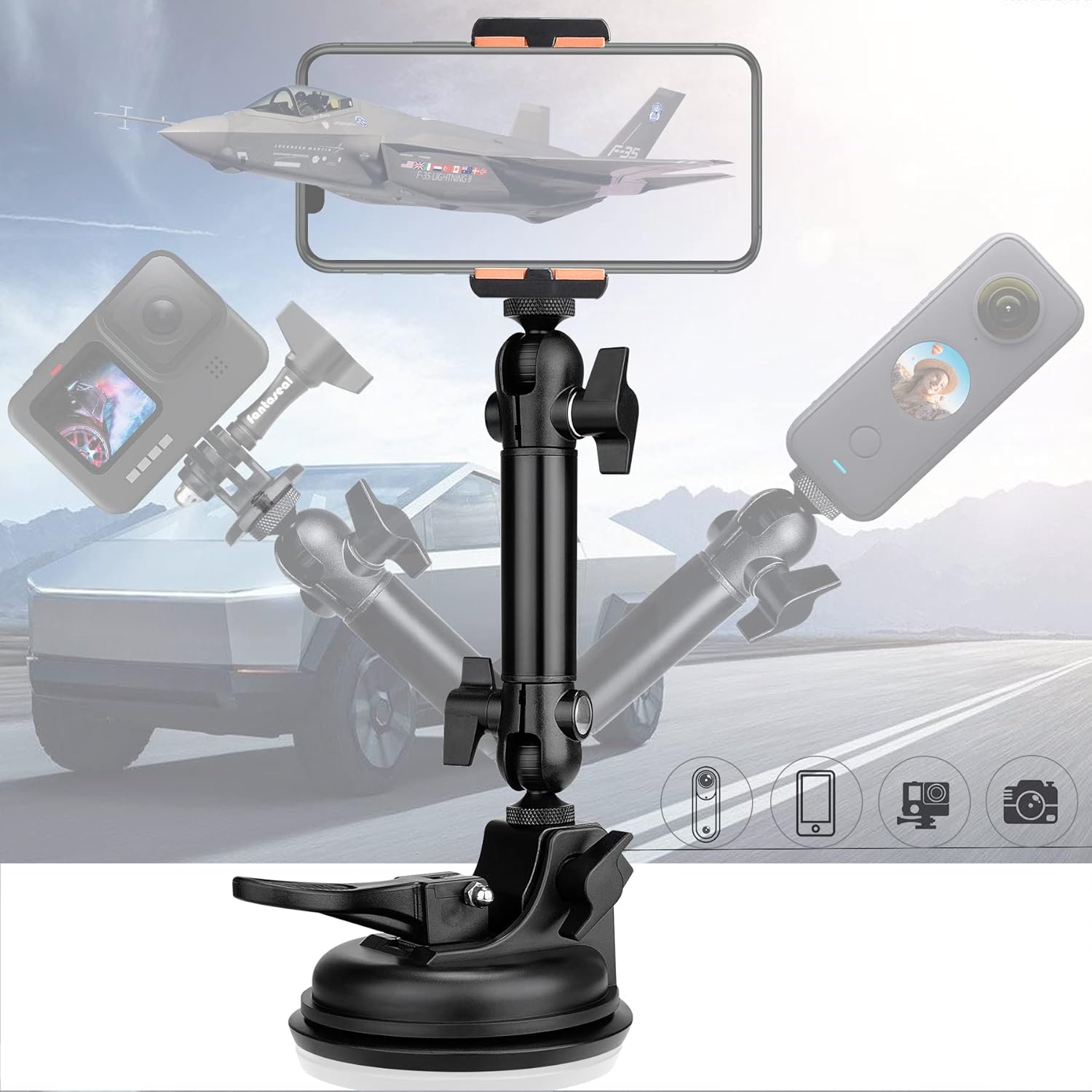 Ventosa resistente de 100 mm + cámara de acción ajustable de doble cabeza de bola para tablero de coche, soporte para automóvil, ventana, soporte