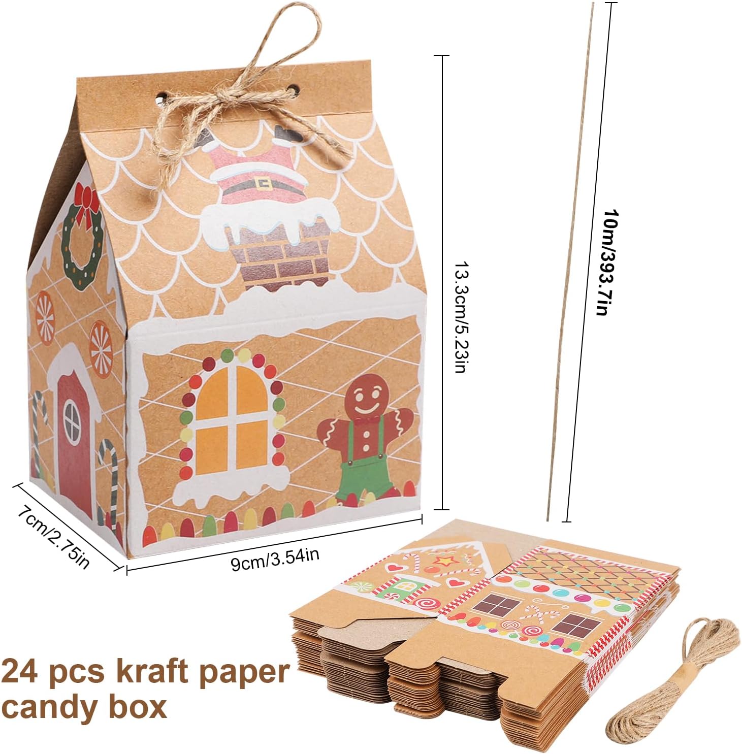 SULOLI 24 cajas de regalo de papel kraft de Navidad, dulces de Navidad, bolsas de golosinas estilo casa para regalos de fiesta de Navidad