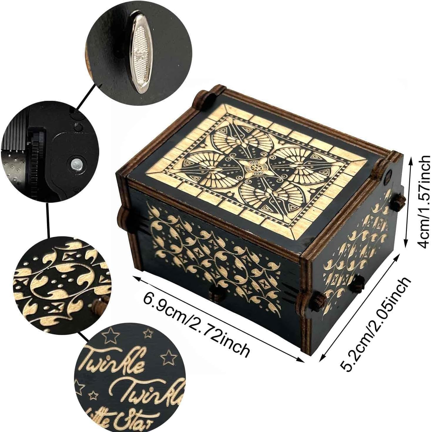 Pursuestar Caja de música de madera negra grabada con láser, regalo musical para niños, día de la madre, boda, San Valentín, Navidad, aniversario,