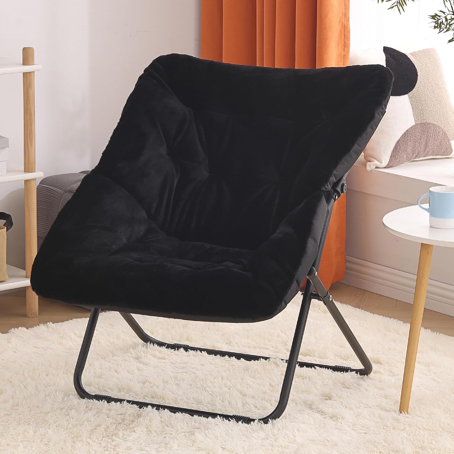 Silla platillo, cómodas sillas de dormitorio, silla plegable de piel sintética de gran tamaño, silla plegable con marco de metal para dormitorio,
