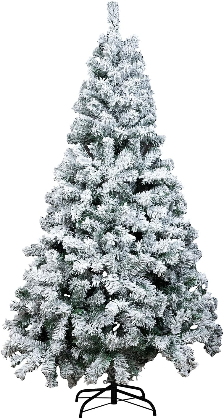 Árbol de Navidad artificial preiluminado de 6 pies, árbol de luces de Navidad verde y blanco preinstalado con luces LED blancas cálidas, árbol de
