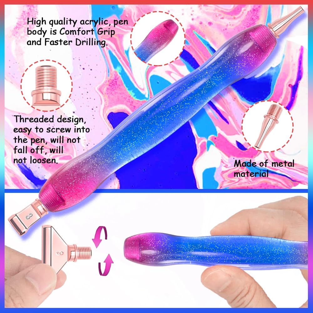 Praise V Do Kit de bolígrafo de pintura de diamante con 6 tornillos de punta de metal plateado de acero inoxidable, 6 placeres de plástico, 6