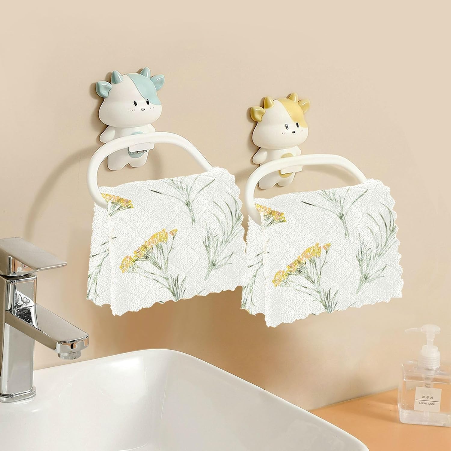 Beige Floral Contemporary Soft Decor Dish Clothes for Washing Dishes Quick Dry 6 Pack Cooking Towels for Bathroom Oven