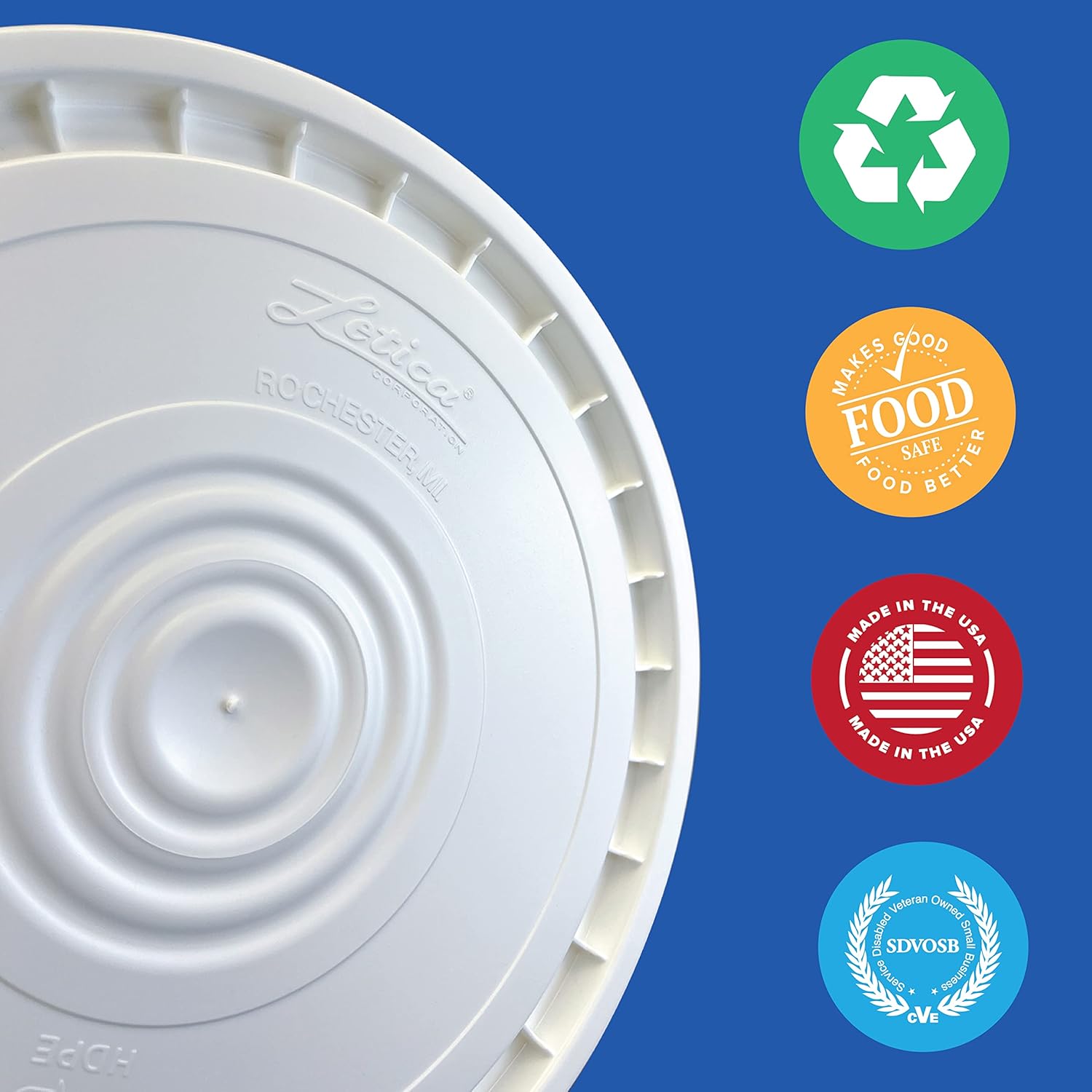 Tapa reutilizable fácil de despegar para cubos de 3.5, 5, 6 y 7 galones, plástico HPDE de premimum, sin BPA, fabricado en Estados Unidos, color