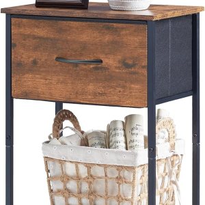 Somdot Mesita de noche, mesa auxiliar para dormitorio, habitación del bebé, sala de estar, cajón de tela extraíble, estante de almacenamiento Somdot Mesita de noche, mesa auxiliar para dormitorio, habitación del bebé, sala de estar, cajón de tela extraíble, estante de almacenamiento