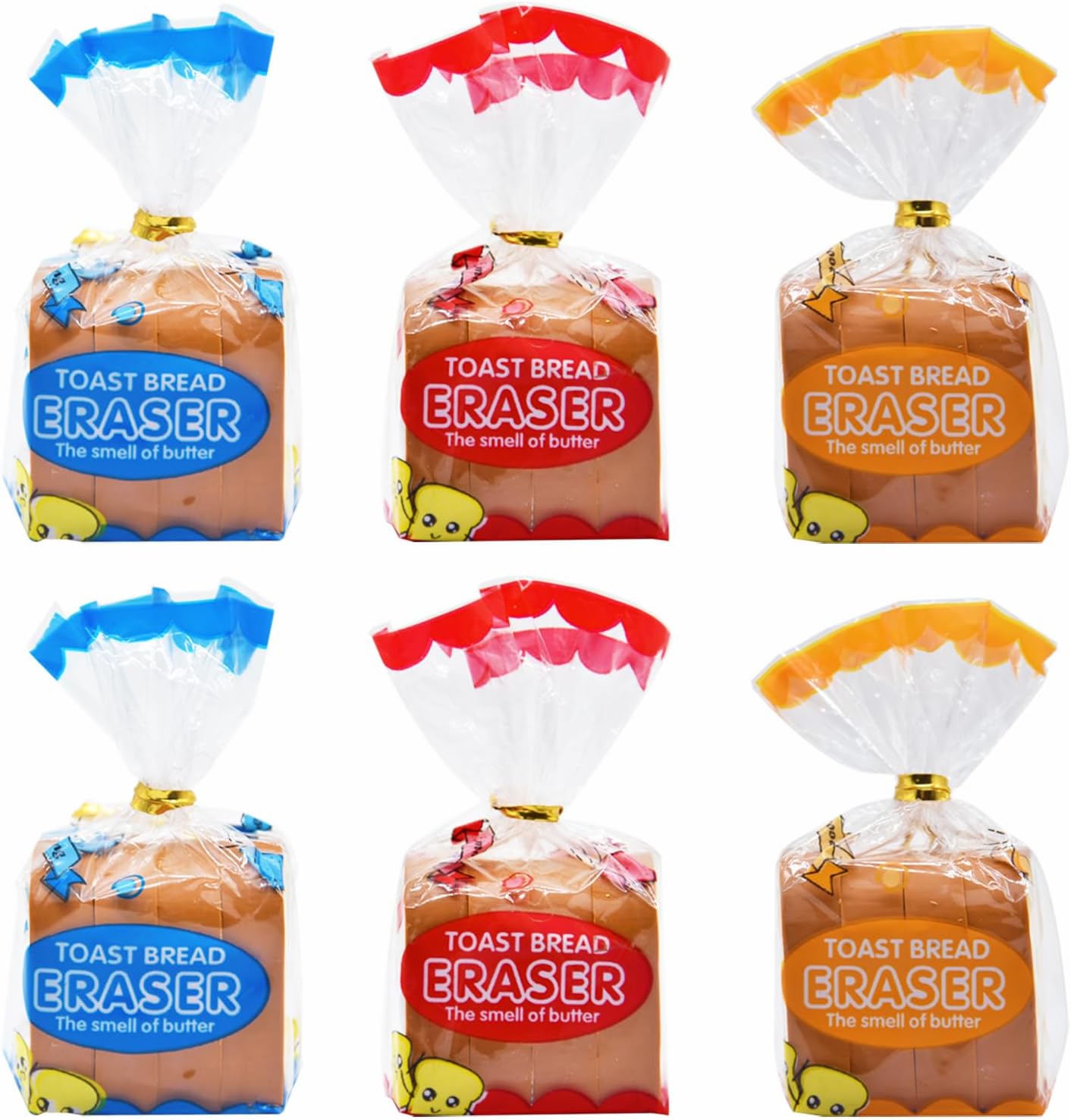 Toast BreadPencil Borradores para la escuela, aula, recompensas, recuerdos de fiesta, paquete de 6 unidades, colores al azar