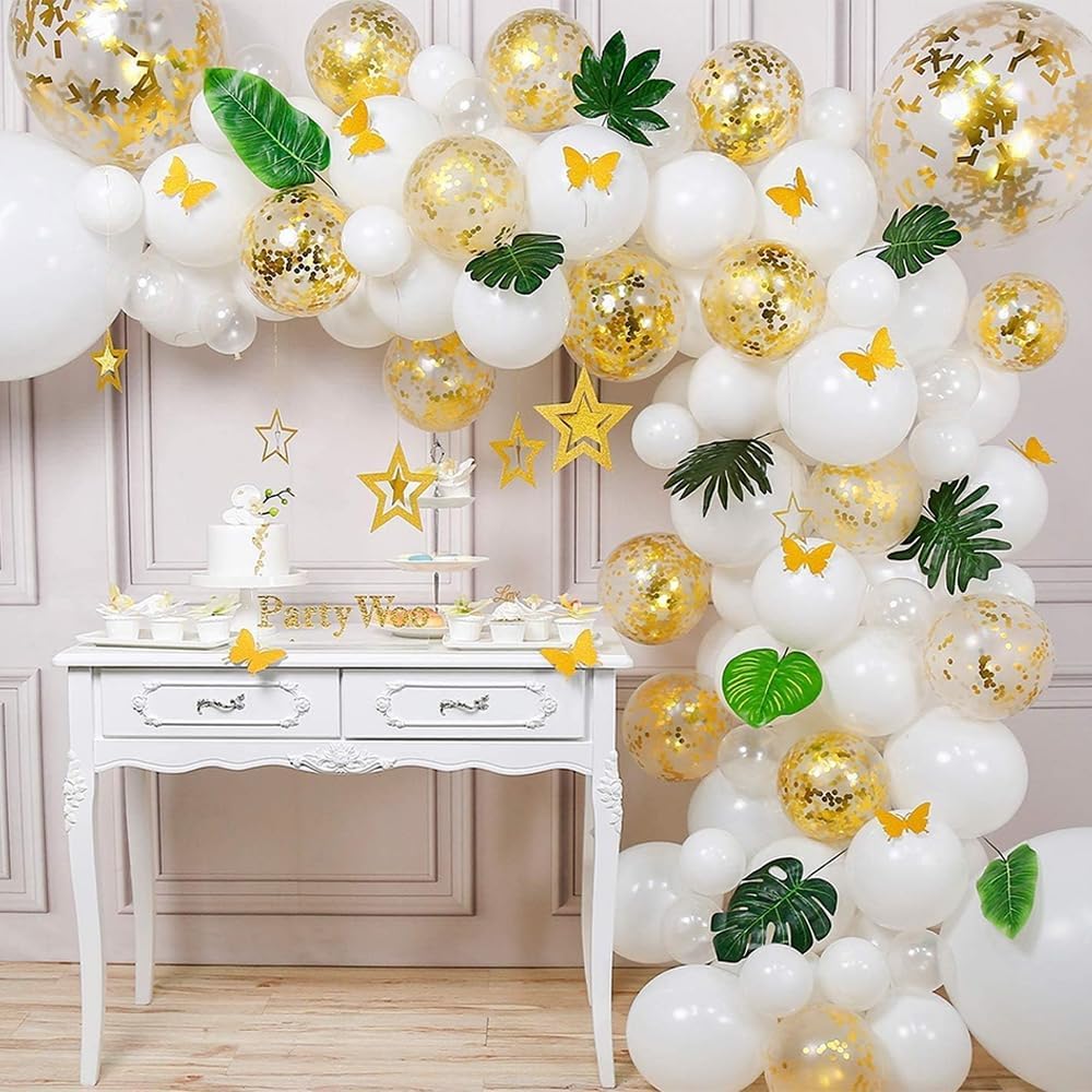 70 globos dorados metálicos, globos de látex blanco de confeti dorado de 12 pulgadas para cumpleaños, graduación, baby shower, boda, aniversario,