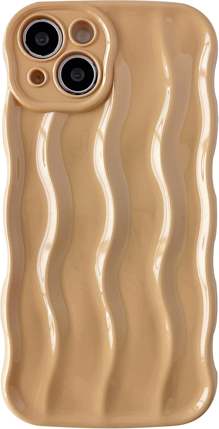 Caseative Marco de ondas rizadas con patrón de ondas de agua, suave, compatible con iPhone (caqui, iPhone 12 Pro)