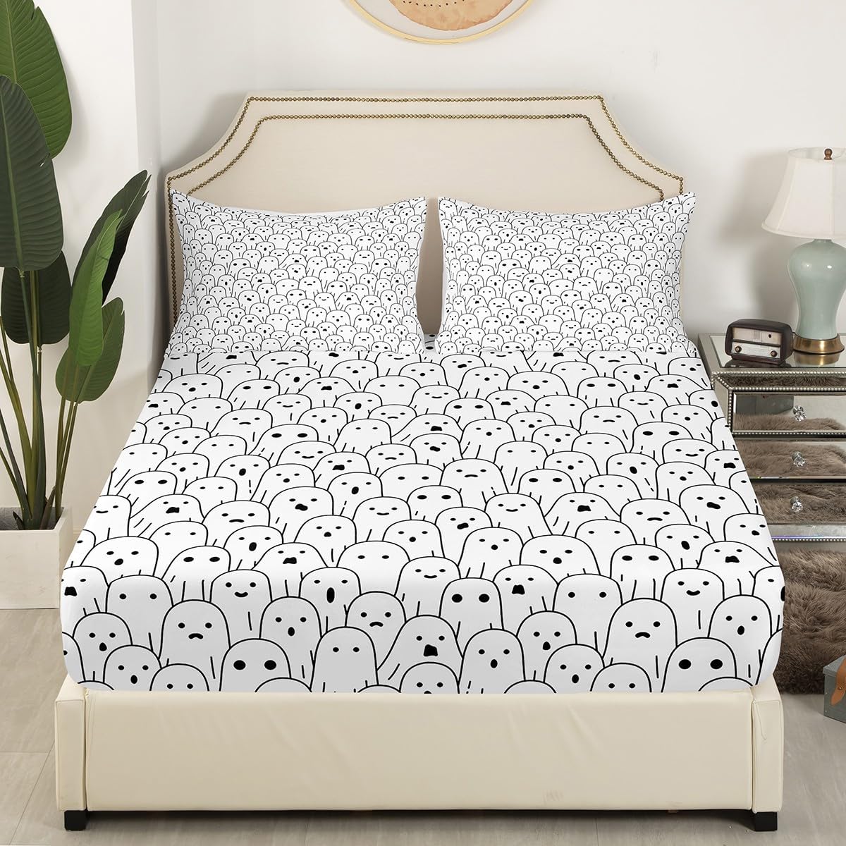Erosebridal Sábana bajera ajustable de fantasma, sábanas de Halloween para niños, lindas sábanas espeluznantes del mal del diablo, juego de cama