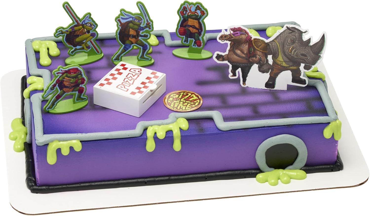 DecoSet Teenage Mutant Ninja Turtles Pizza Power Cake Topper, decoración de pastel de 6 piezas con figuras de tortuga, foto de pastel y lanzador de