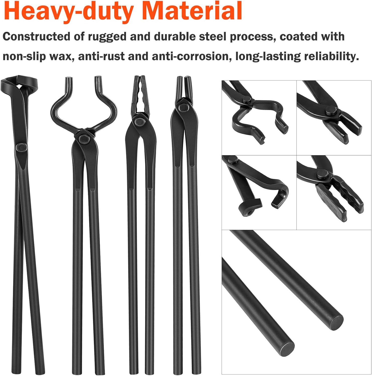 Pinzas para hacer cuchillos Blacksmith Bladesmith Tong Yunque Forge – Pinzas en V, pinzas planas, pinzas de mandíbula de lobo, pinzas de hoja